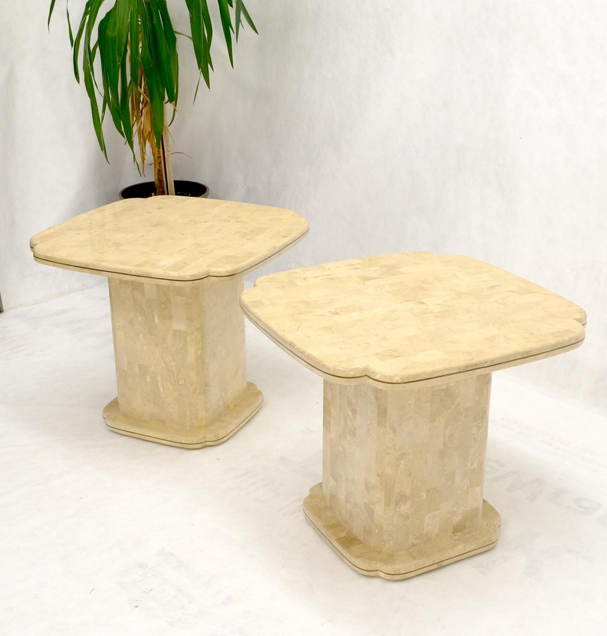 Pair of Tessellated Stone Brass Trim Mid-Century Modern End Tables Stands For Sale 5