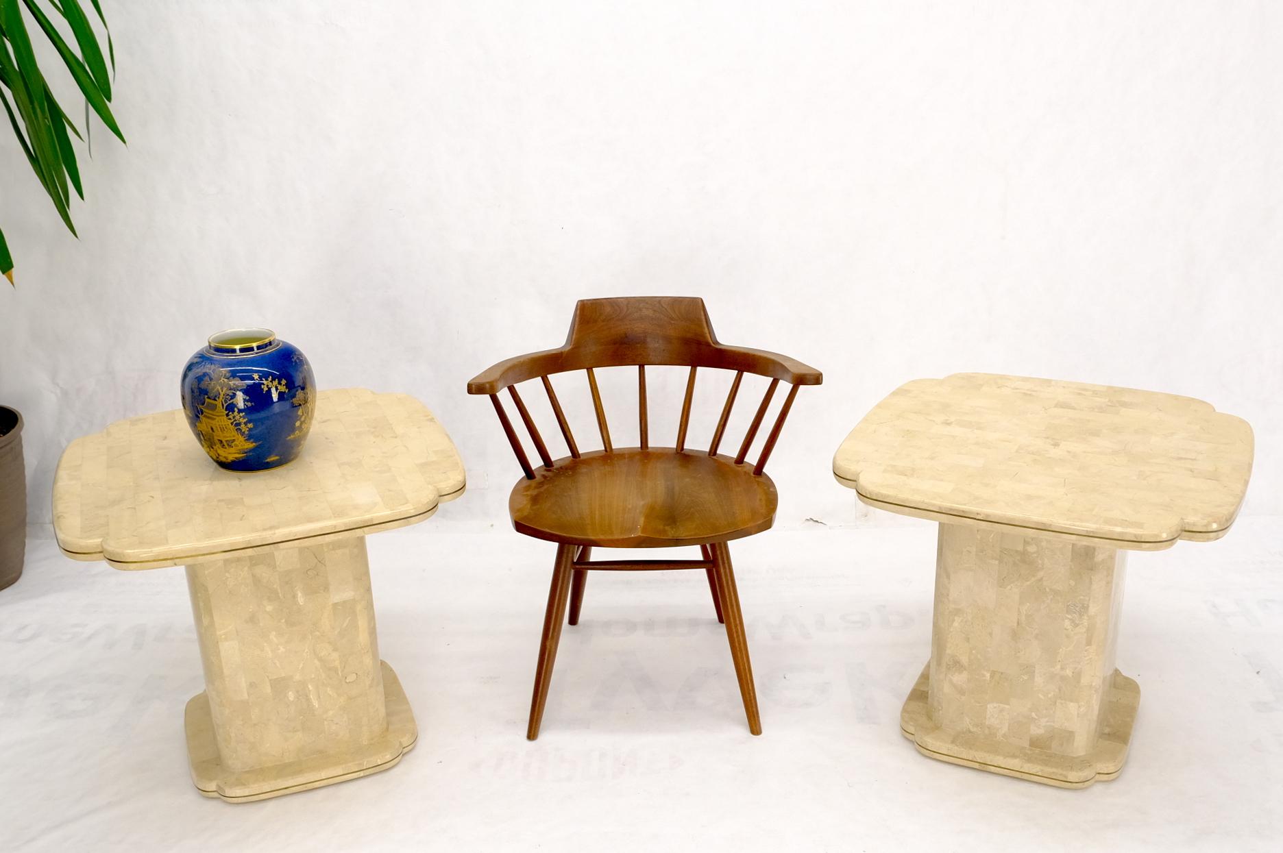 Philippine Pair of Tessellated Stone Brass Trim Mid-Century Modern End Tables Stands For Sale