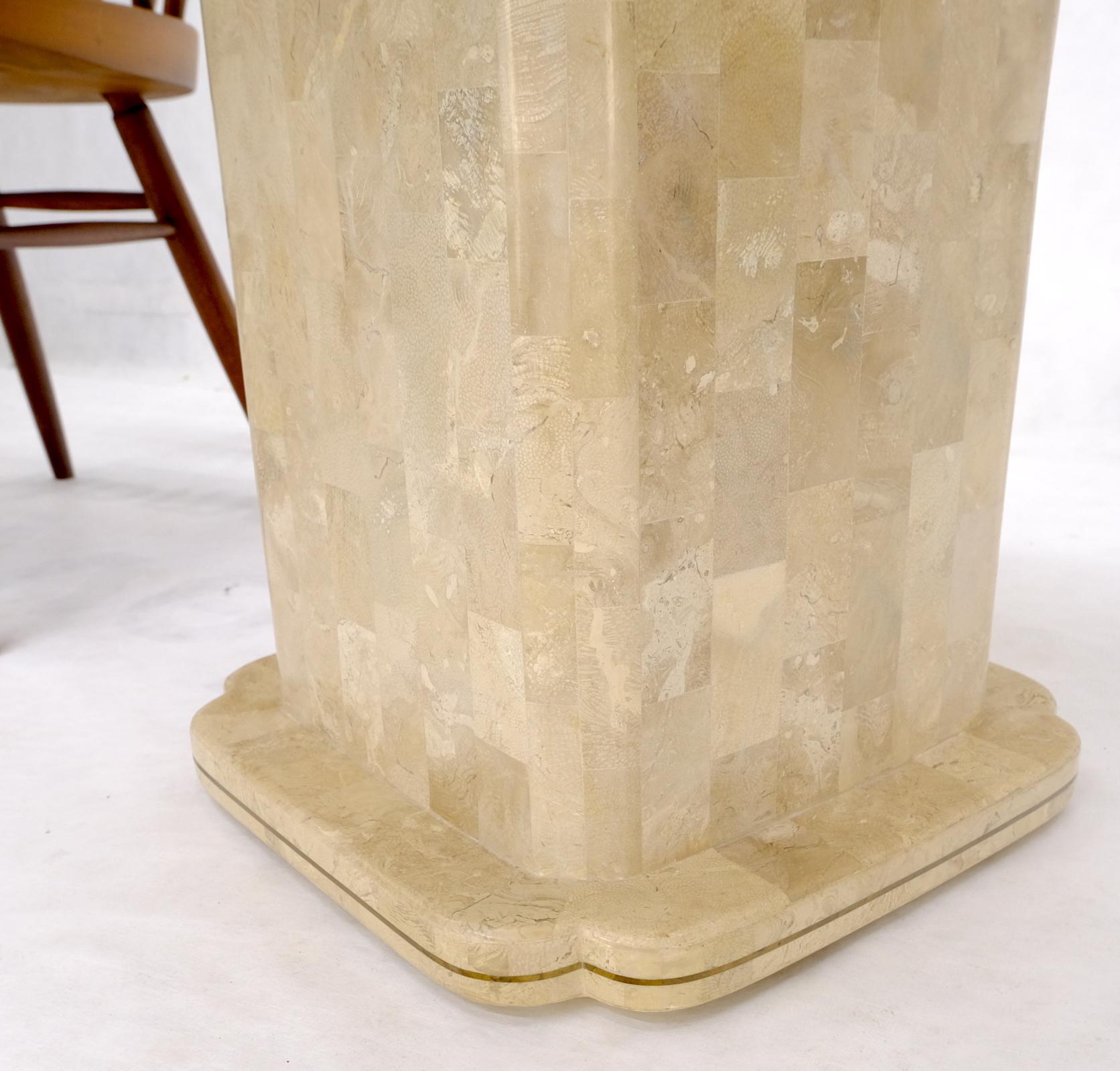20th Century Pair of Tessellated Stone Brass Trim Mid-Century Modern End Tables Stands For Sale
