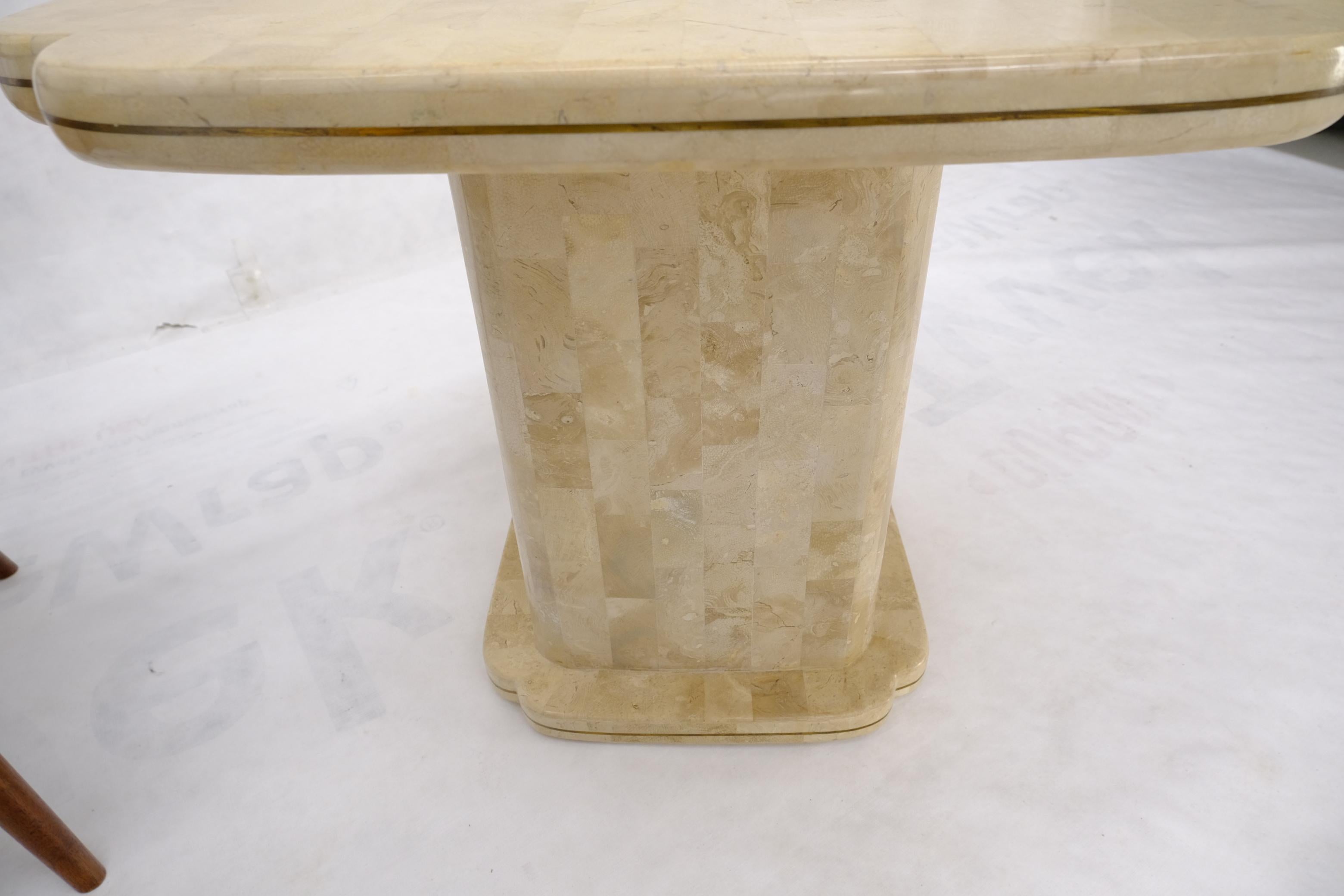 Pair of Tessellated Stone Brass Trim Mid-Century Modern End Tables Stands For Sale 3