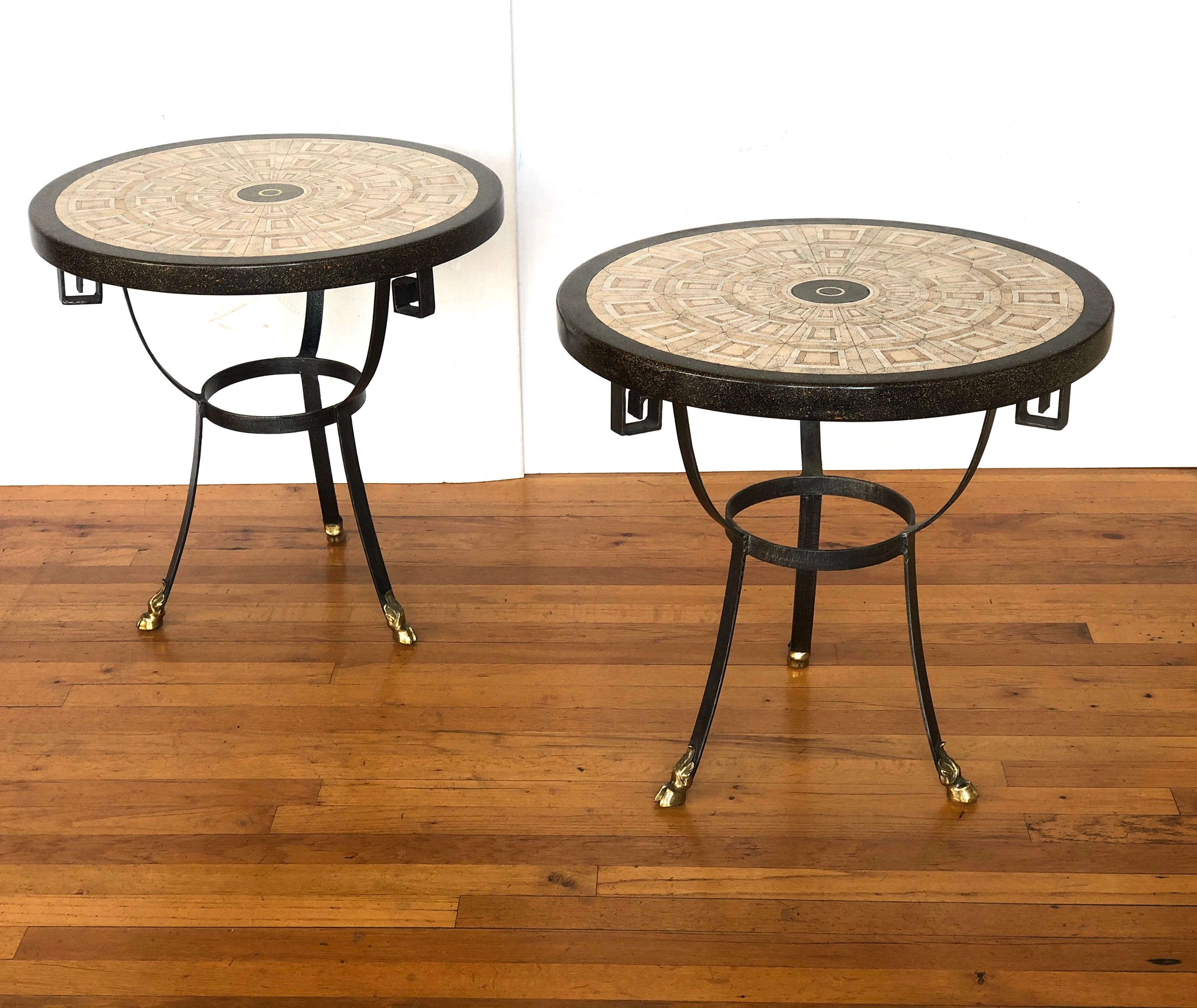 Brass Pair of Tessellated Stone Cocktail Tables by Maitland Smith