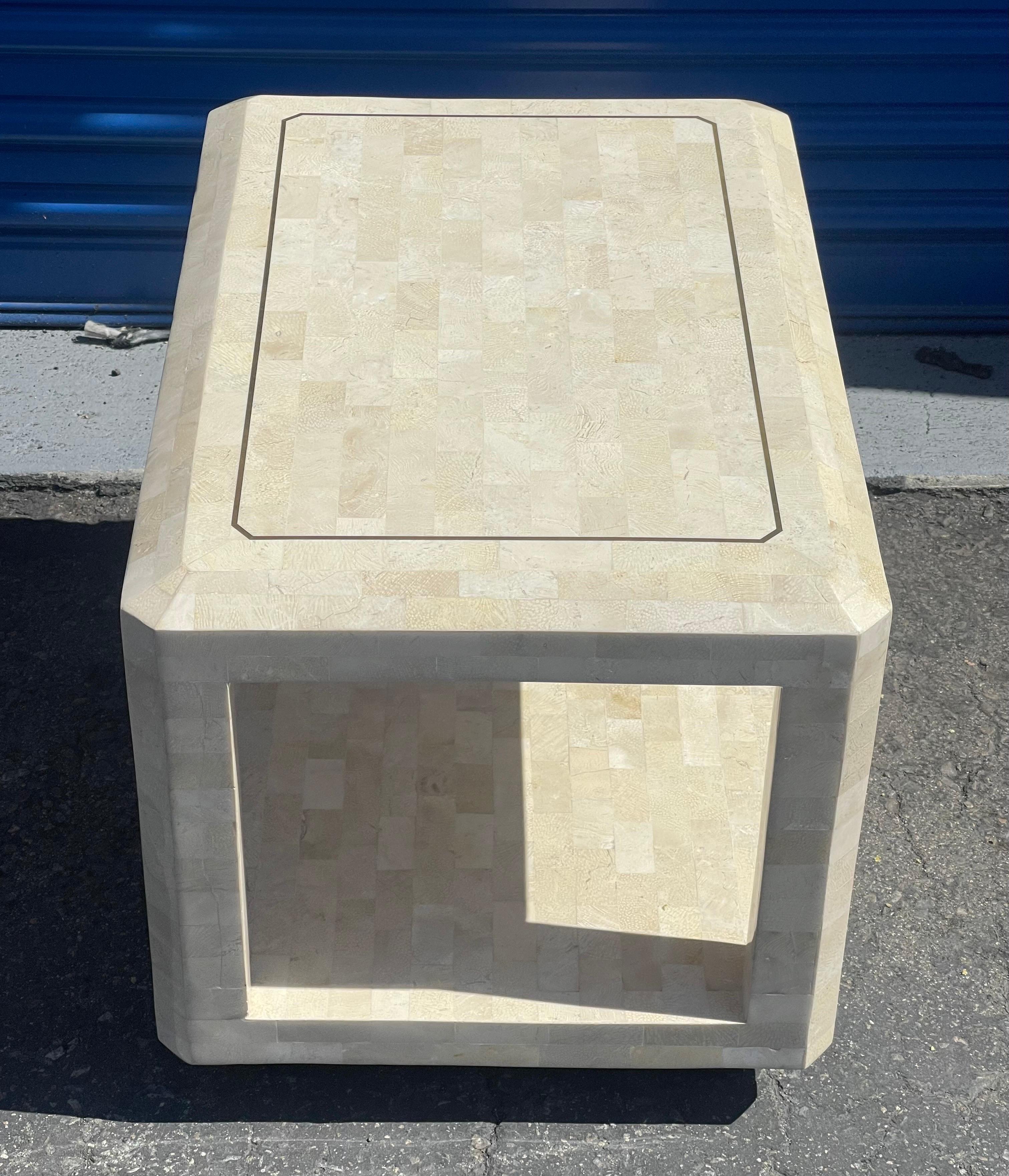 Pair of Tessellated Stone End Table with Brass Accents by Maitland Smith 4