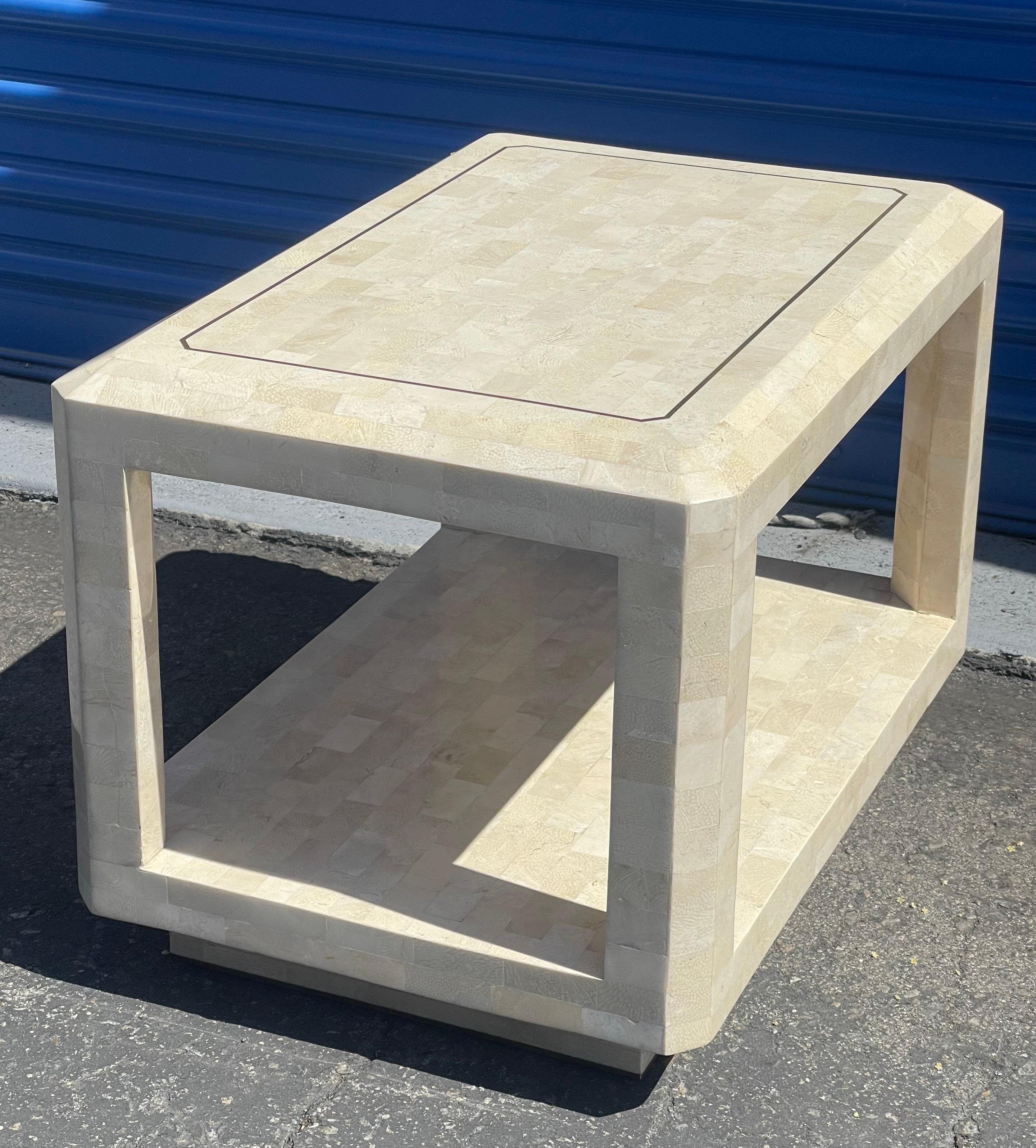 Pair of Tessellated Stone End Table with Brass Accents by Maitland Smith 5