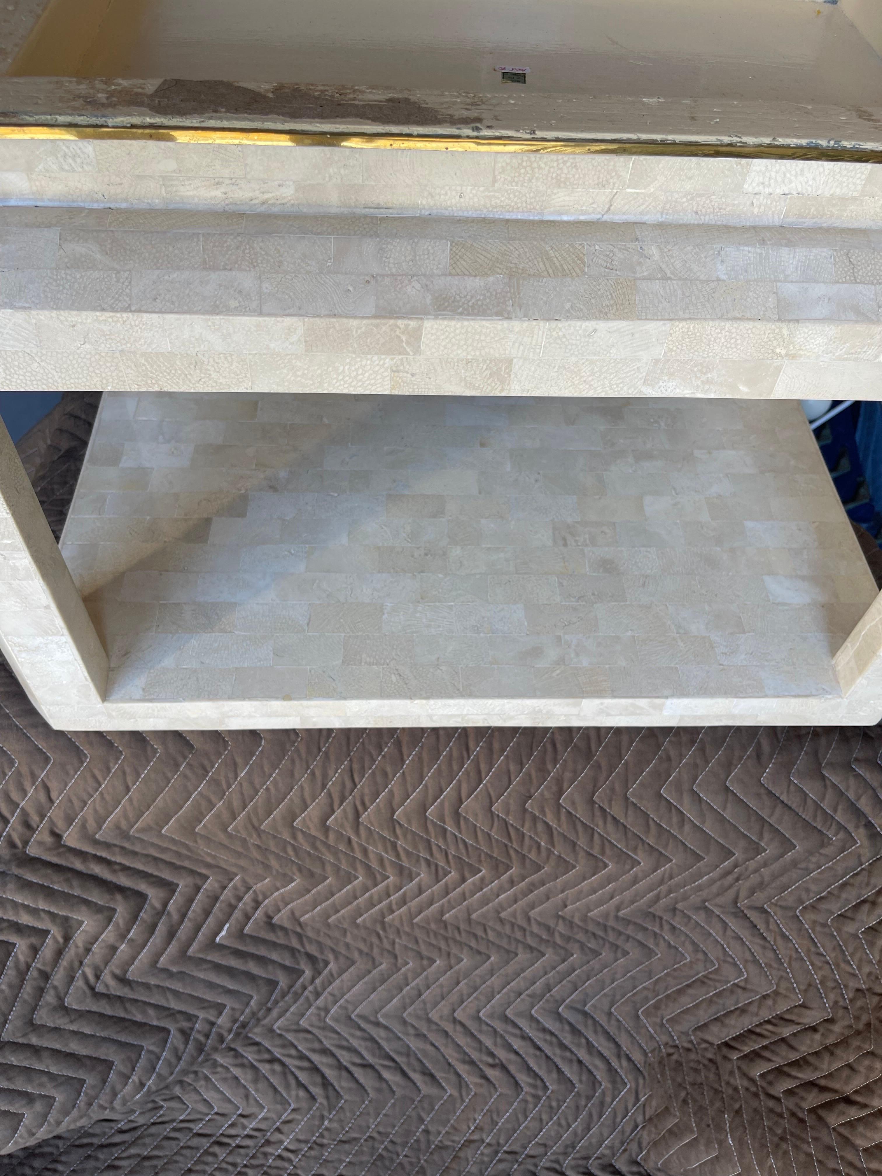 Pair of Tessellated Stone End Table with Brass Accents by Maitland Smith 6
