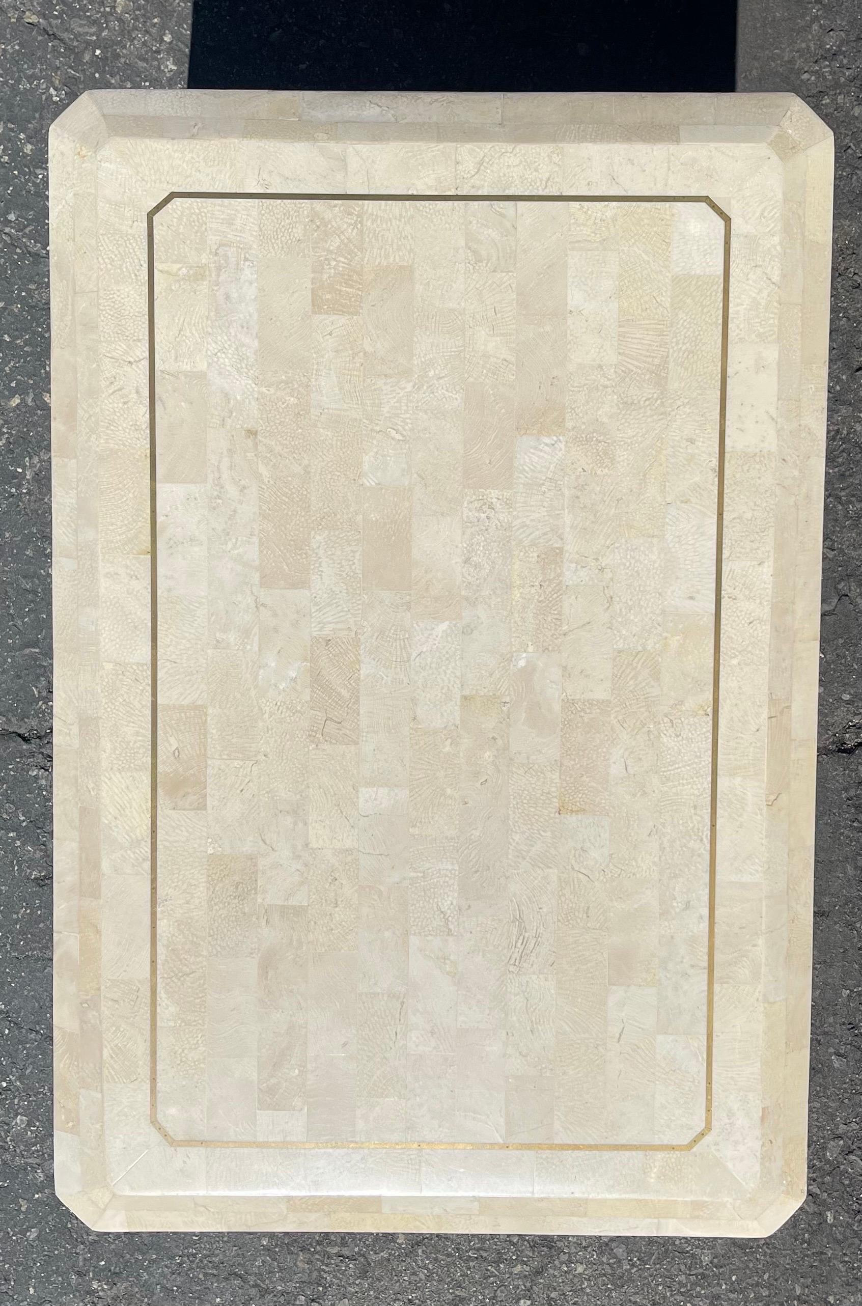 Pair of Tessellated Stone End Table with Brass Accents by Maitland Smith 7