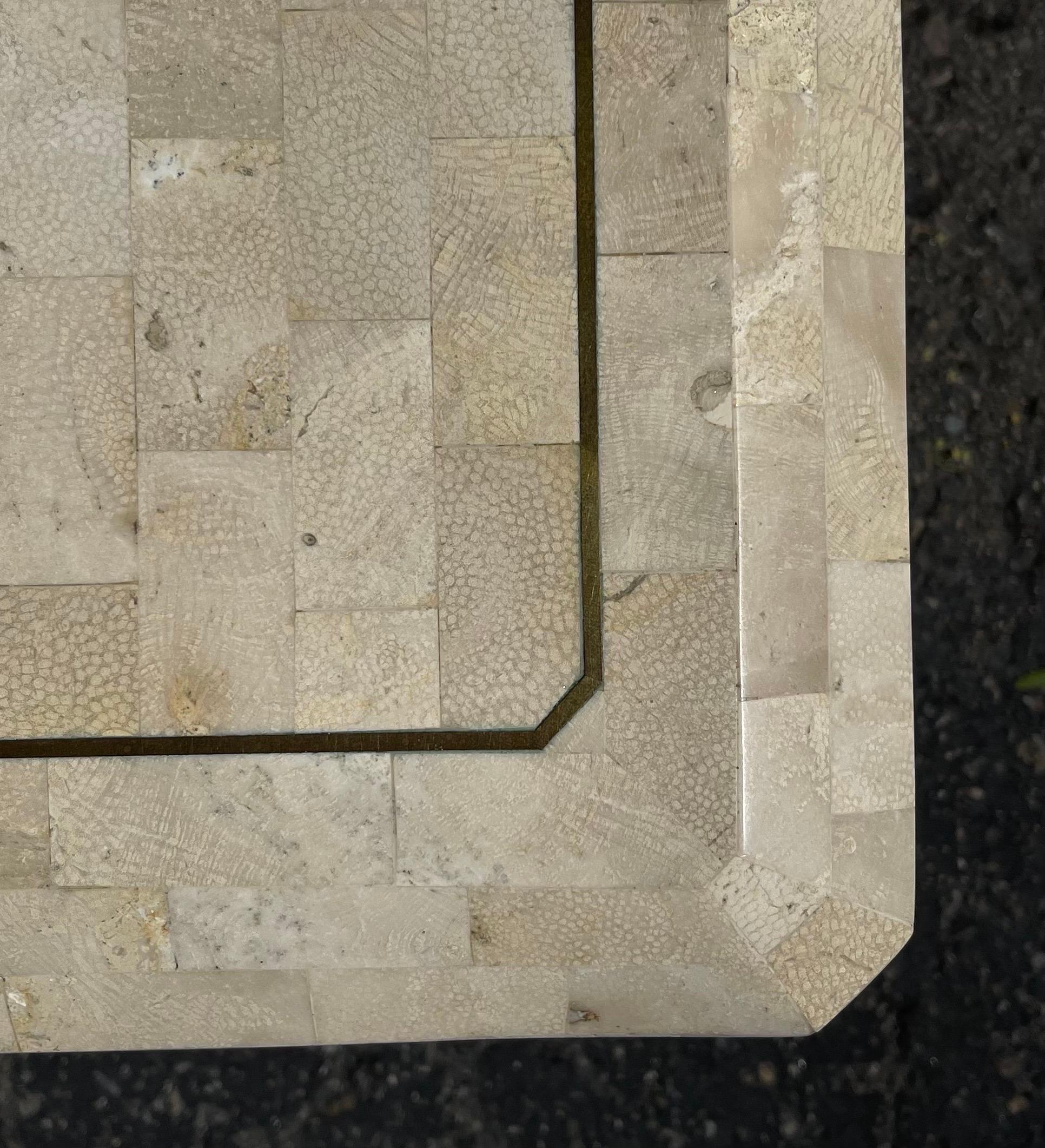 Pair of Tessellated Stone End Table with Brass Accents by Maitland Smith 8