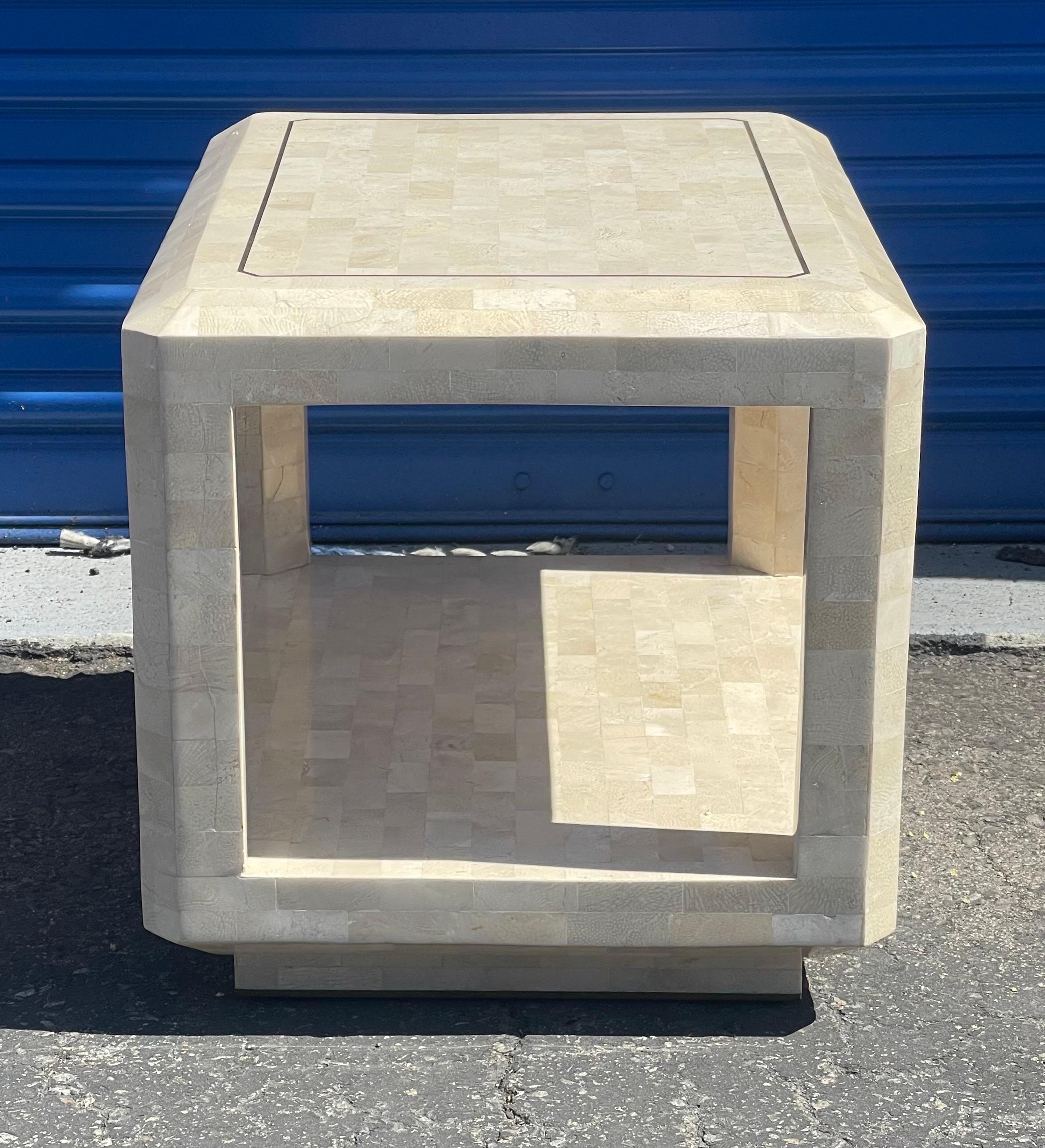 Pair of Tessellated Stone End Table with Brass Accents by Maitland Smith 3