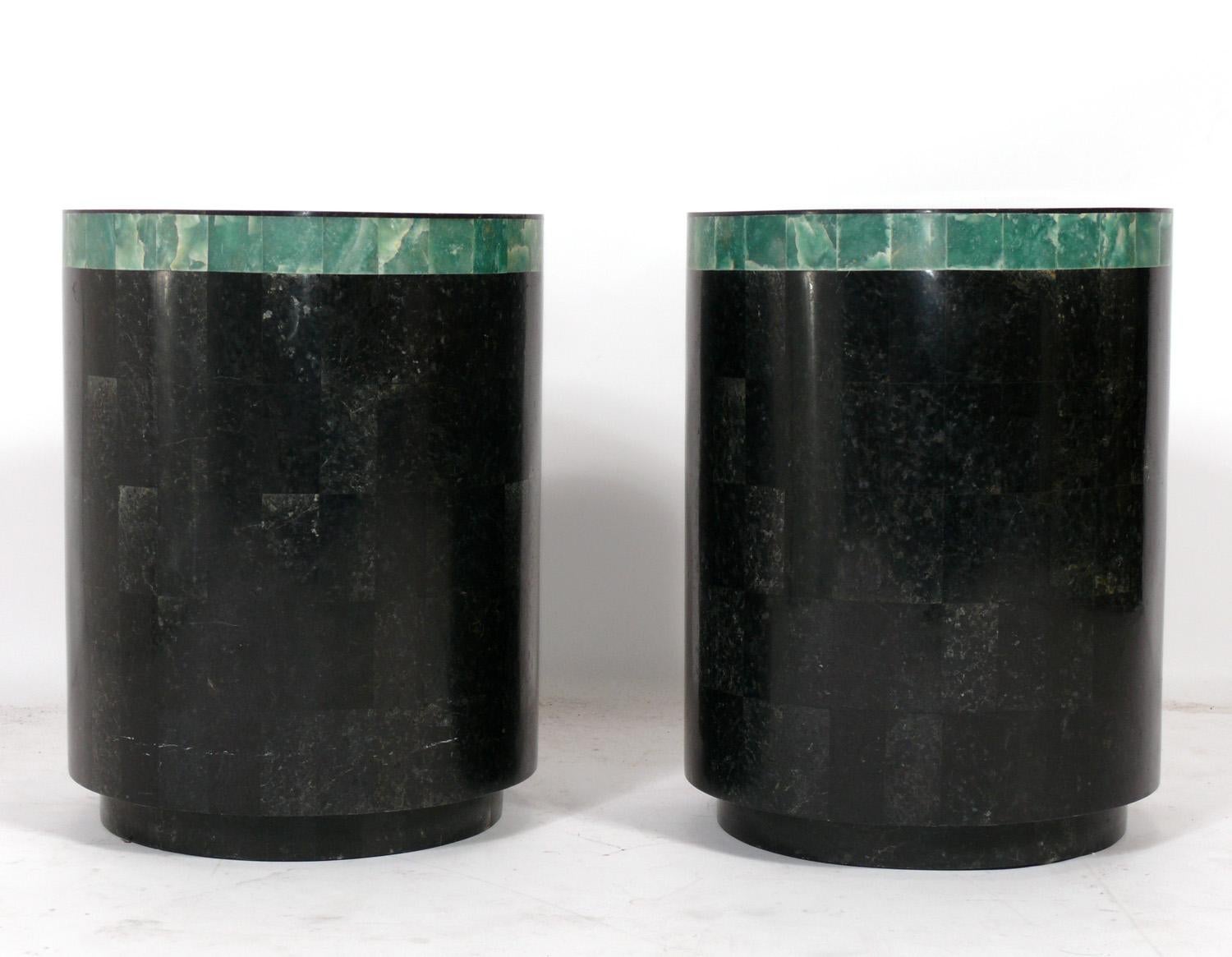 American Pair of Tessellated Stone End Tables circa 1980s For Sale