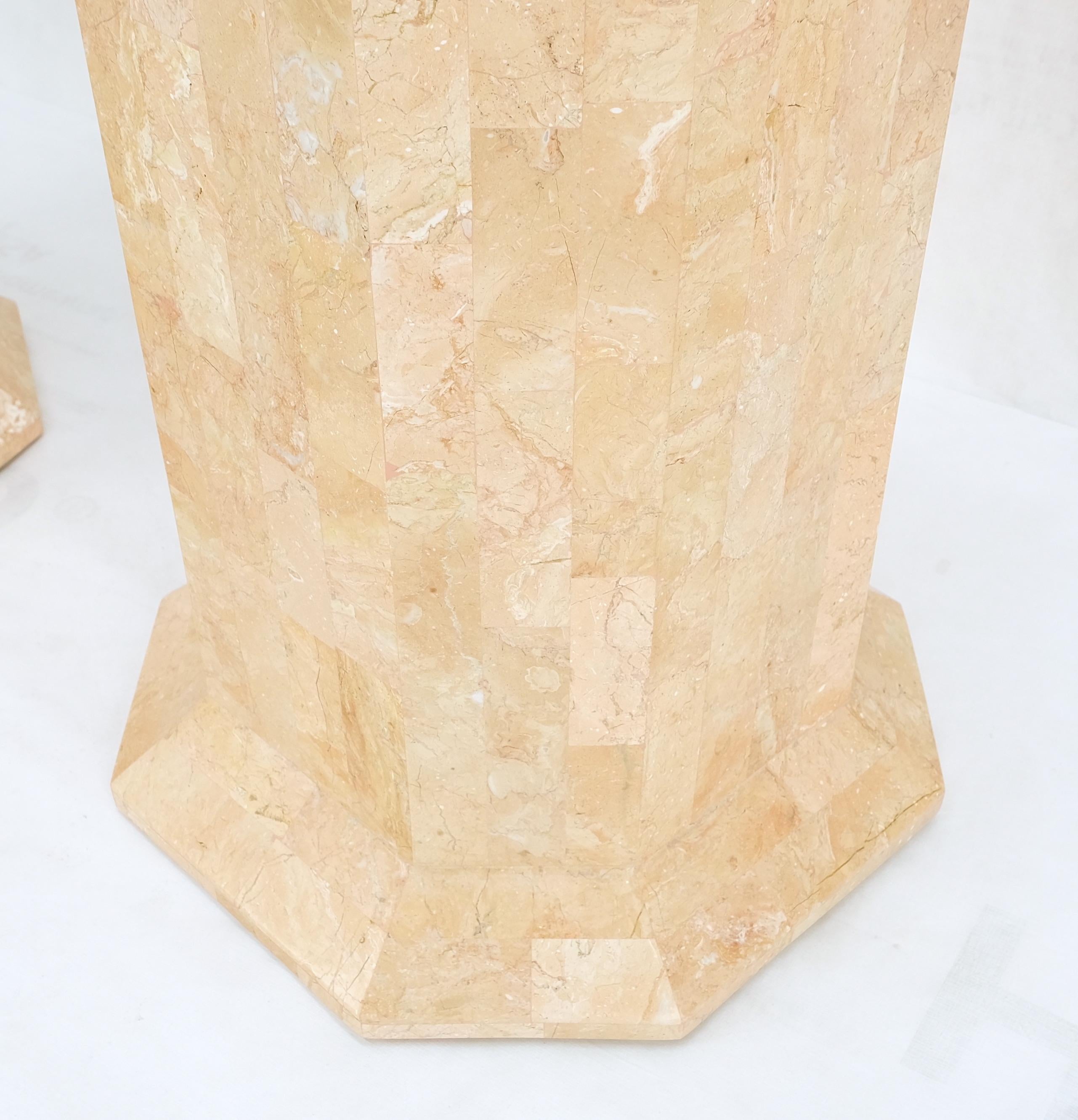 Unknown Pair of Tessellated Stone Marble Columns Octagon Shape Pedestals Columns Mint! For Sale
