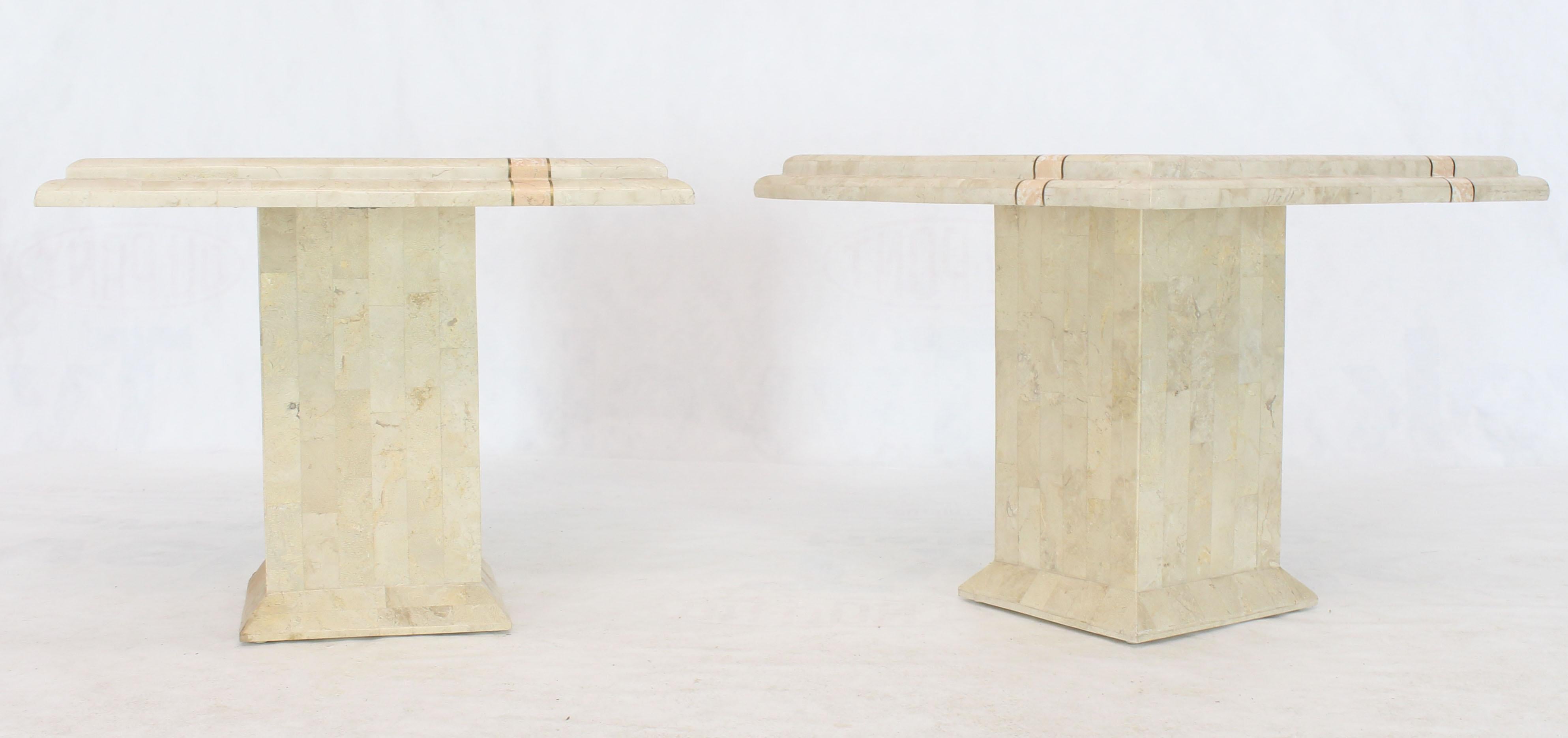 Mid-Century Modern Pair of Tessellated Stone Tile Square Pedestal Shape End Side Tables Stands