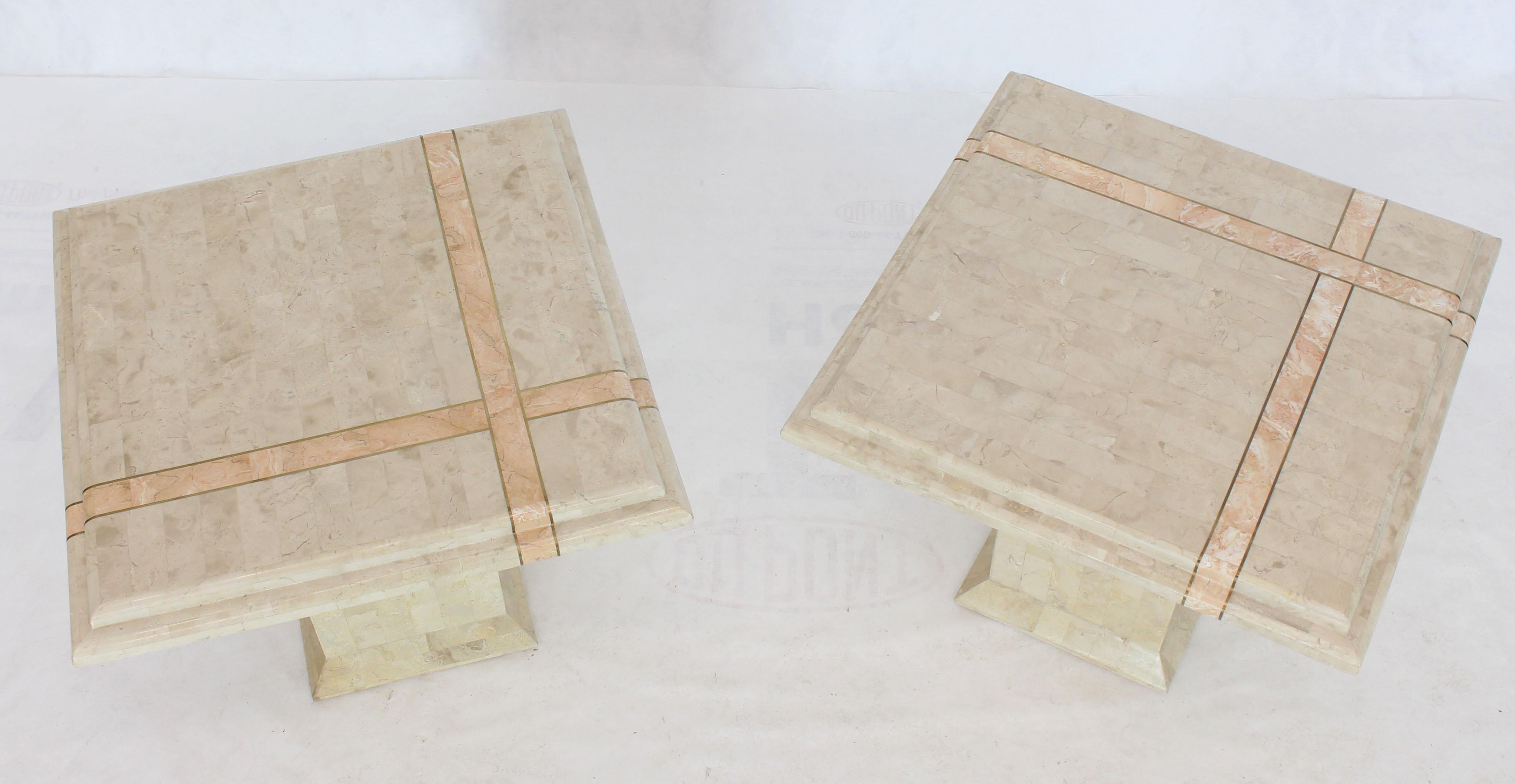 American Pair of Tessellated Stone Tile Square Pedestal Shape End Side Tables Stands