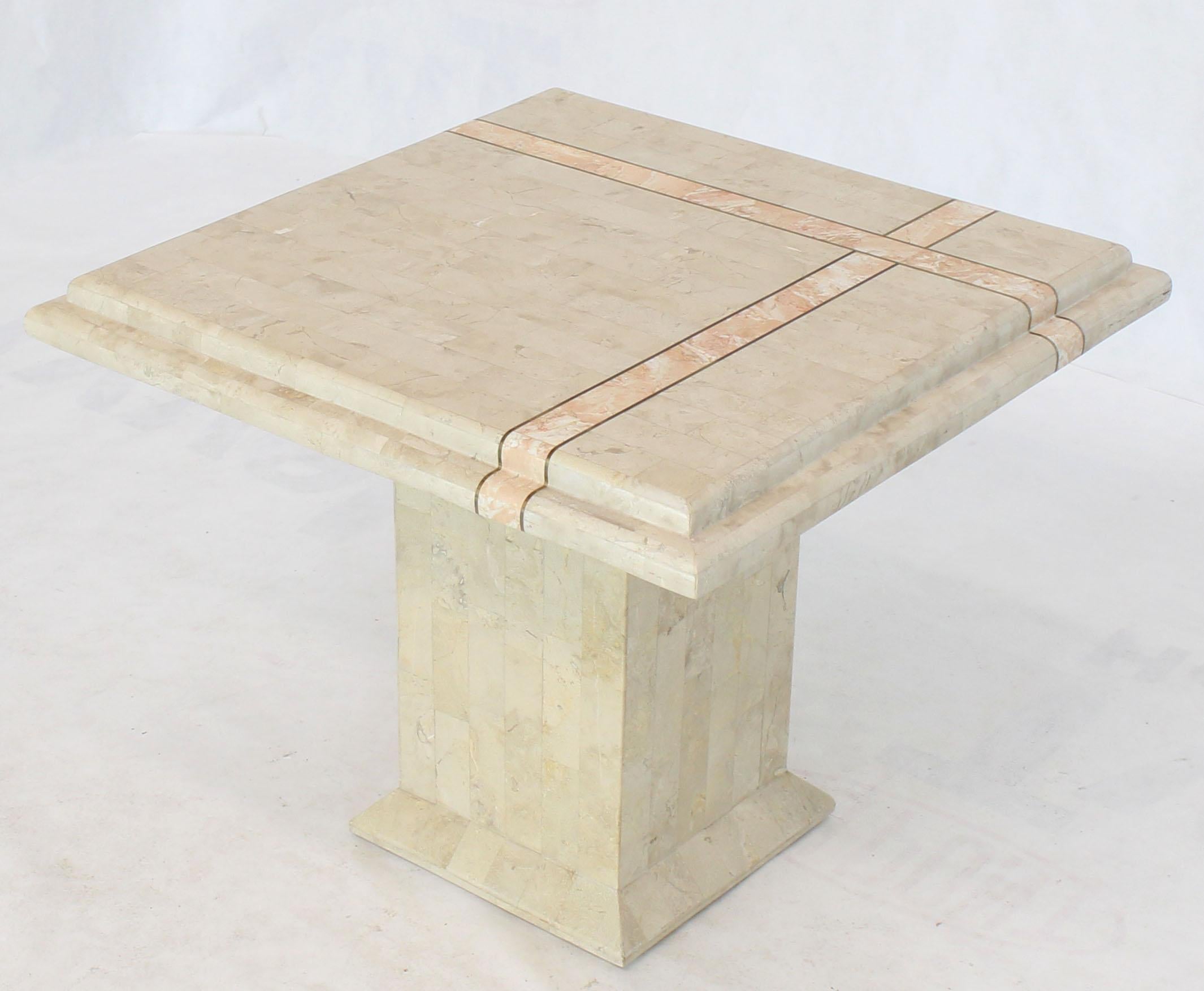 Inlay Pair of Tessellated Stone Tile Square Pedestal Shape End Side Tables Stands