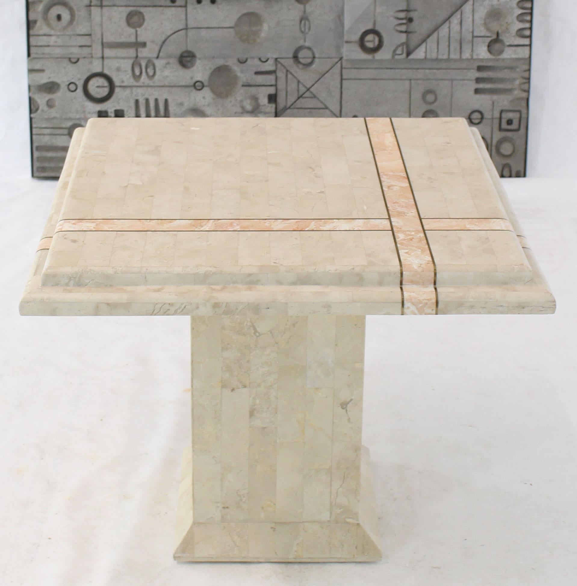 Pair of Tessellated Stone Tile Square Pedestal Shape End Side Tables Stands In Good Condition In Rockaway, NJ