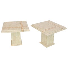 Pair of Tessellated Stone Tile Square Pedestal Shape End Side Tables Stands