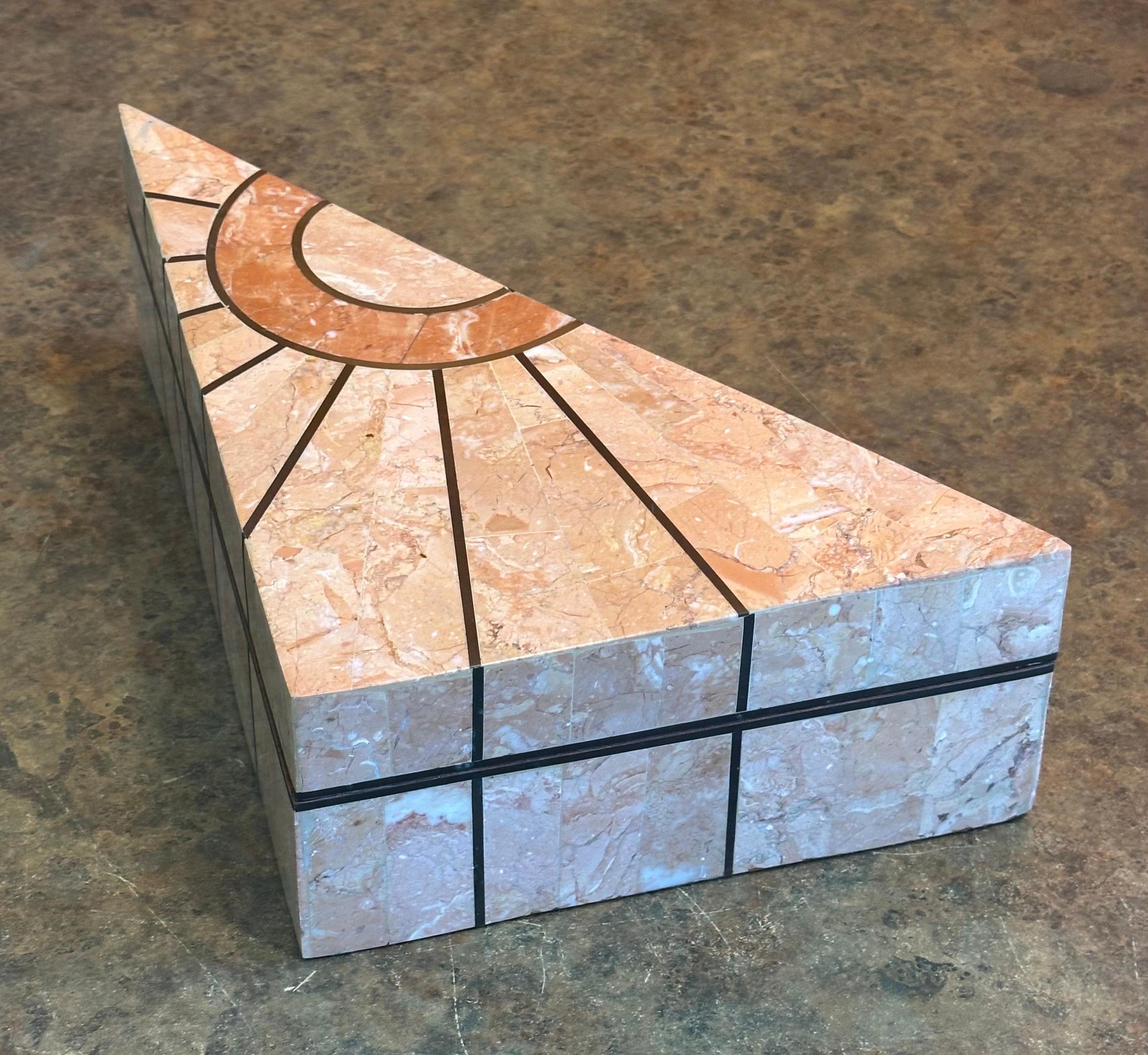 Pair of Tessellated Stone Triangular Boxes by Robert Marcius for Casa Bique For Sale 3