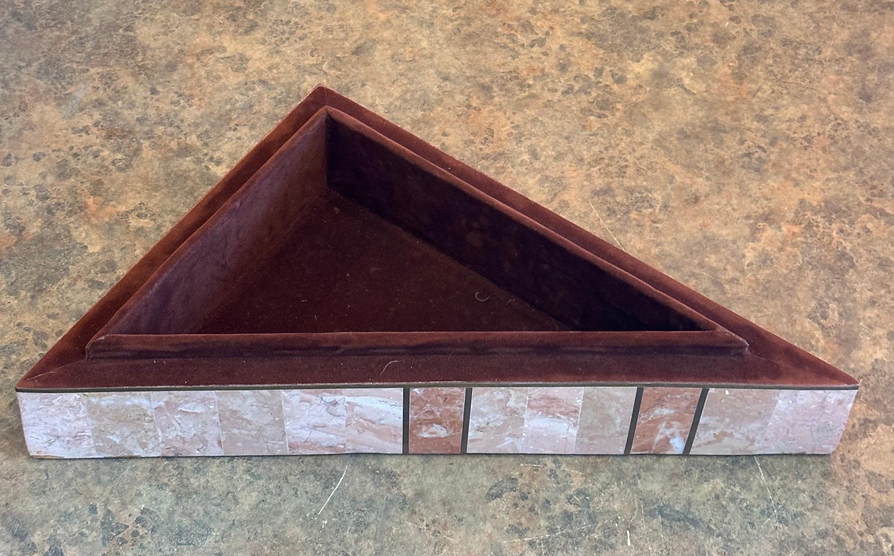 Pair of Tessellated Stone Triangular Boxes by Robert Marcius for Casa Bique For Sale 7