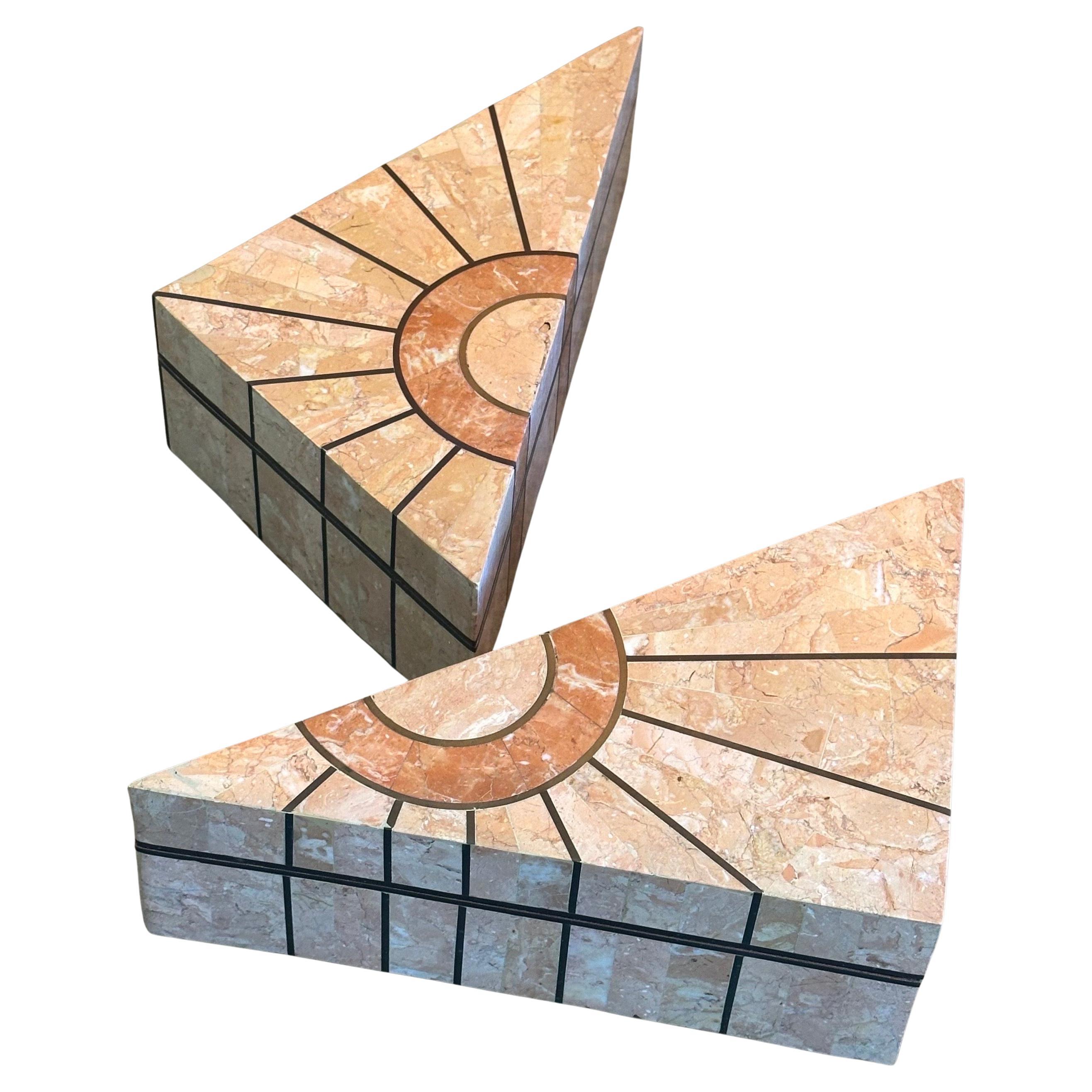Pair of Tessellated Stone Triangular Boxes by Robert Marcius for Casa Bique For Sale 12