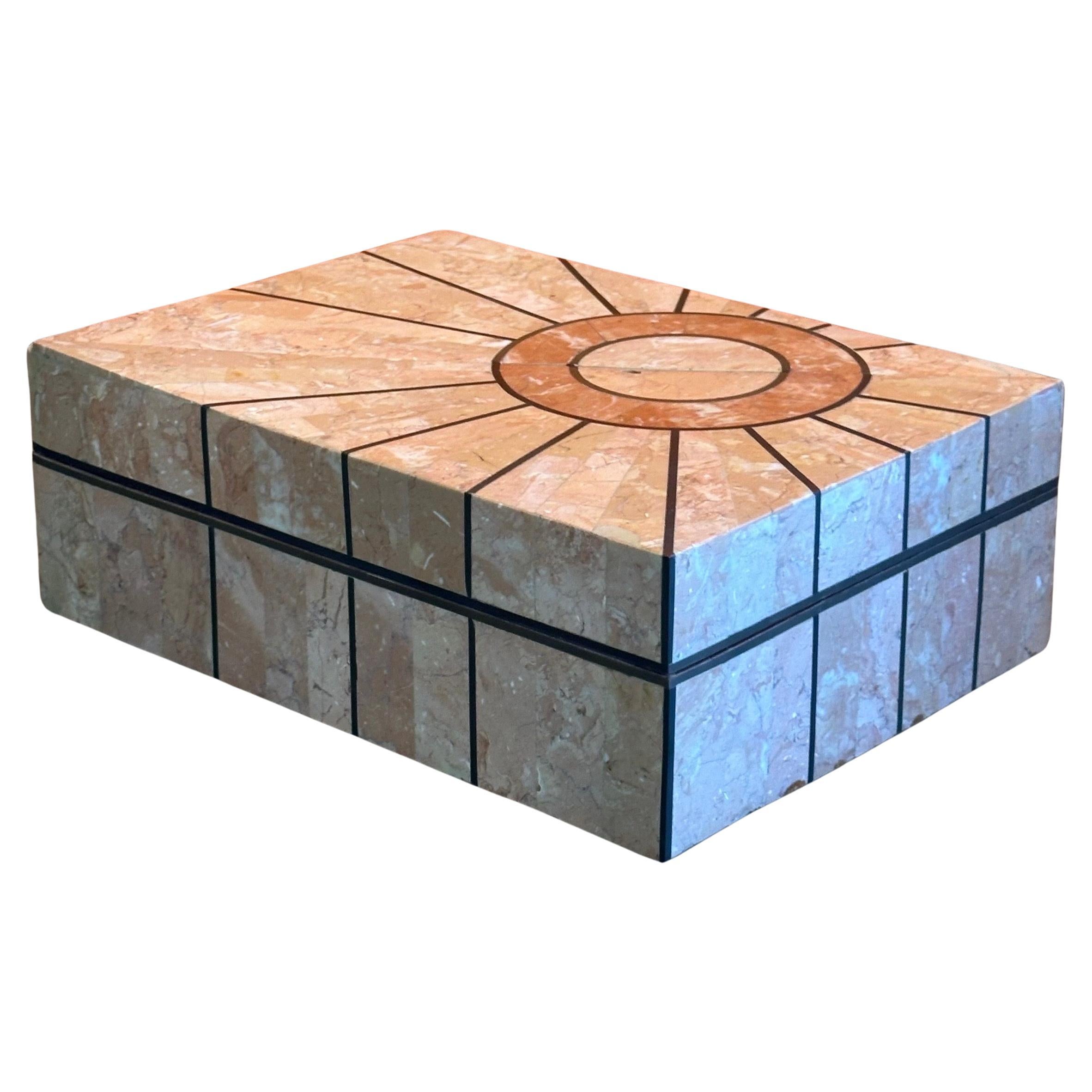 Hollywood Regency Pair of Tessellated Stone Triangular Boxes by Robert Marcius for Casa Bique For Sale