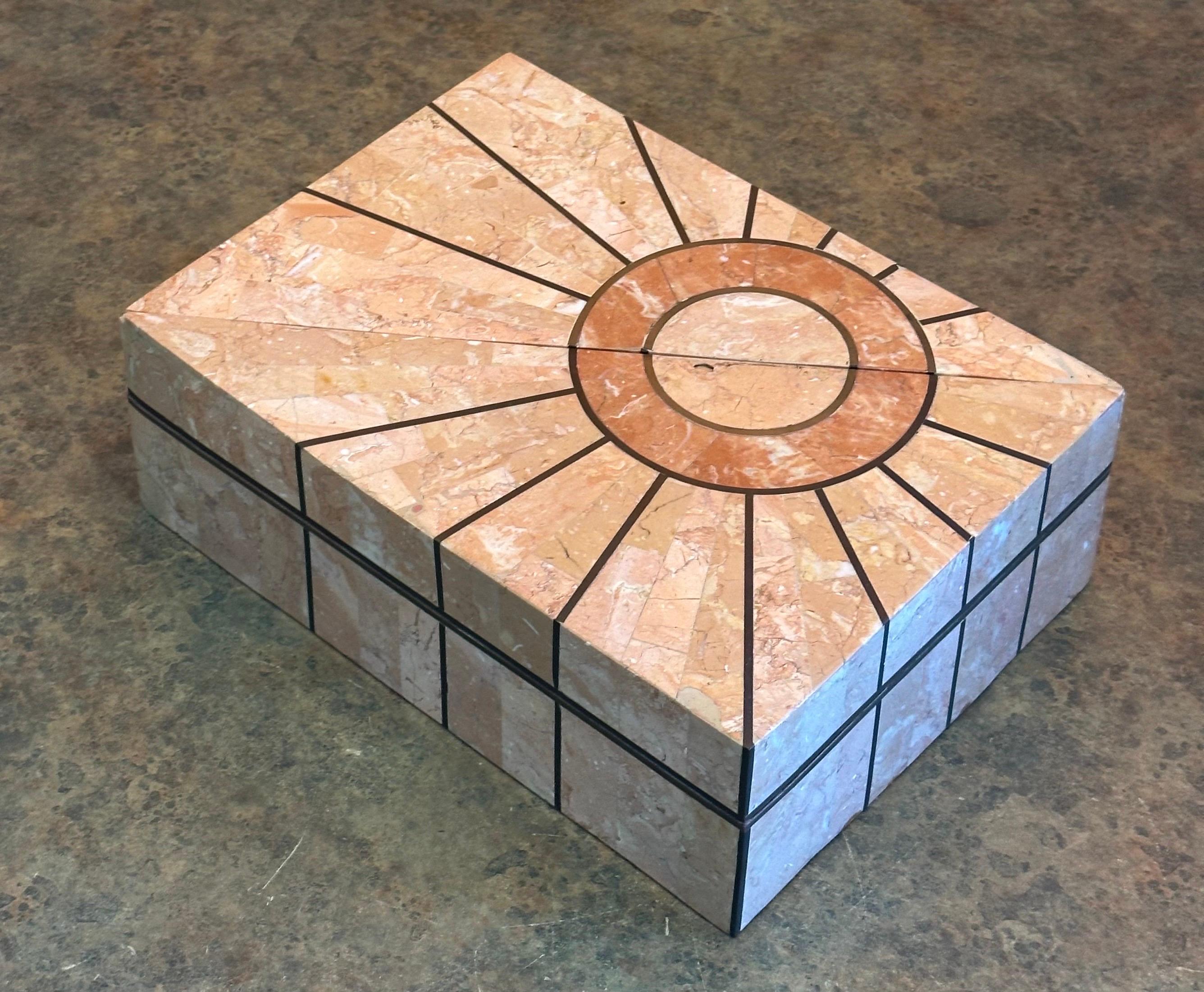 Brass Pair of Tessellated Stone Triangular Boxes by Robert Marcius for Casa Bique For Sale