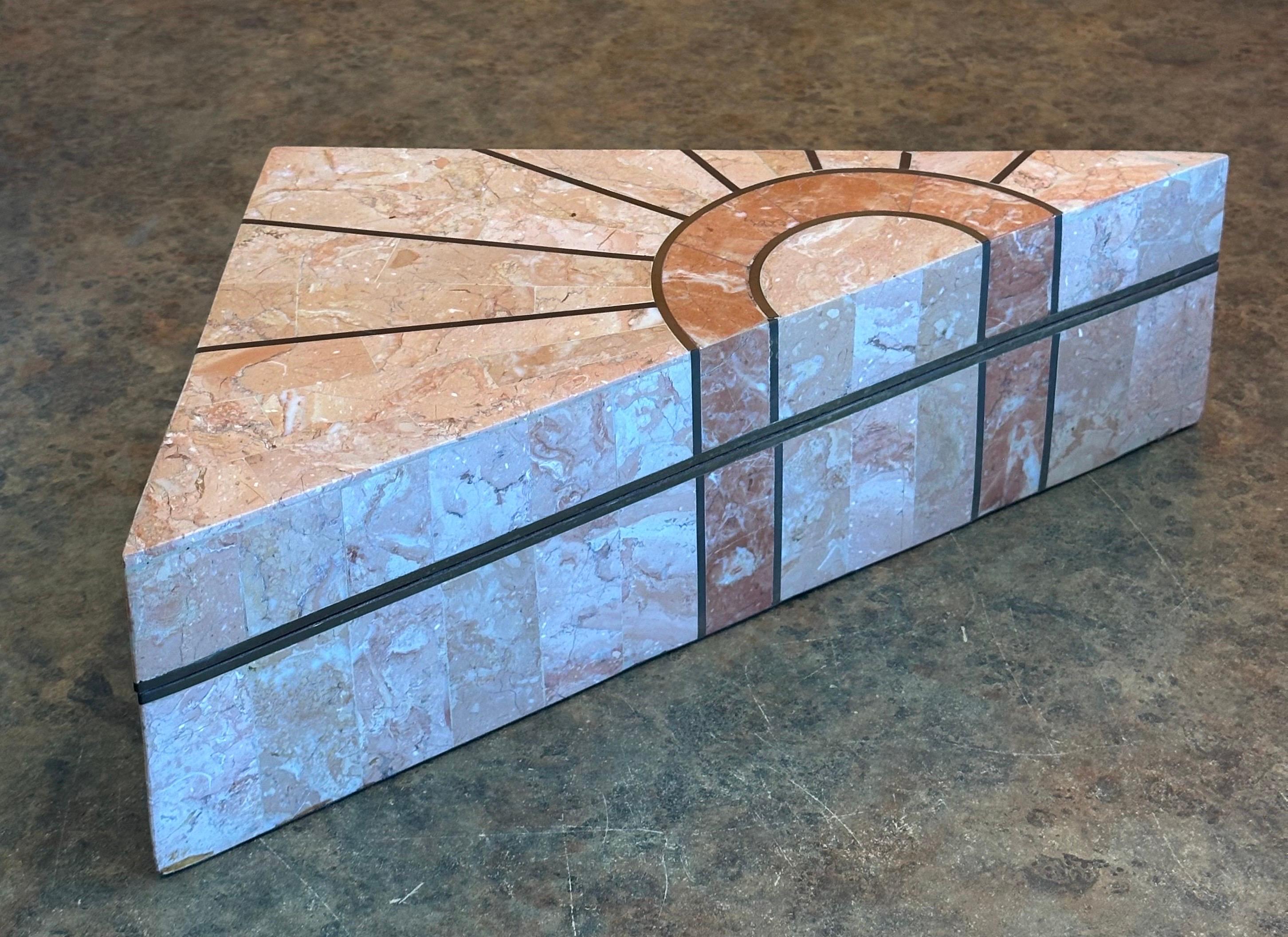 Pair of Tessellated Stone Triangular Boxes by Robert Marcius for Casa Bique For Sale 2