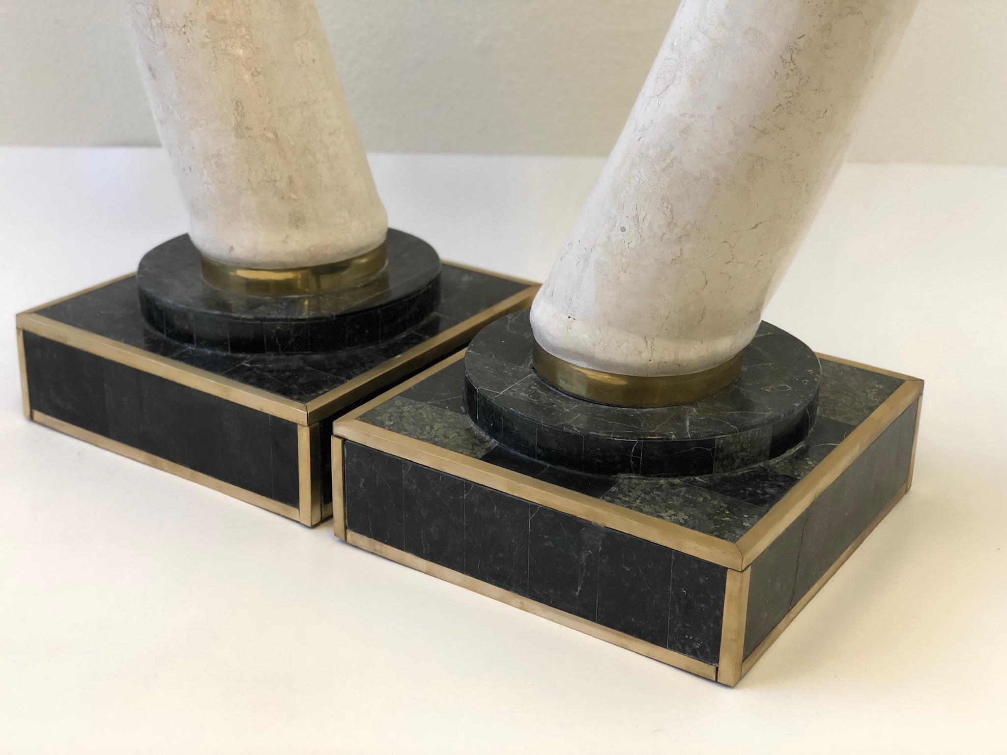 Pair of Tessellated Travertine and Marble Faux Tusk 2