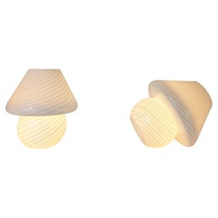 Pair of Tessuto Mushroom Table Lamps, Murano Glass, Opalin, Murano Vetri VM
