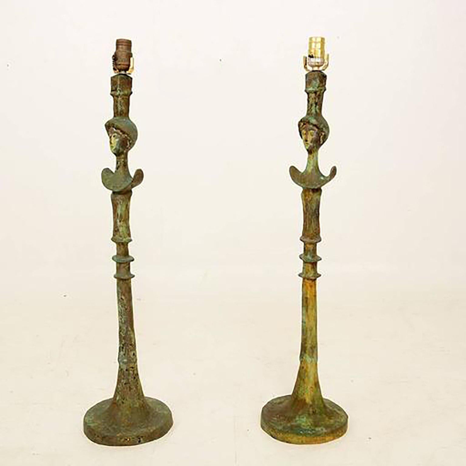 Elegant Pair of Tete de Femme Table Lamps after Giacometti 1950s In Good Condition In Chula Vista, CA