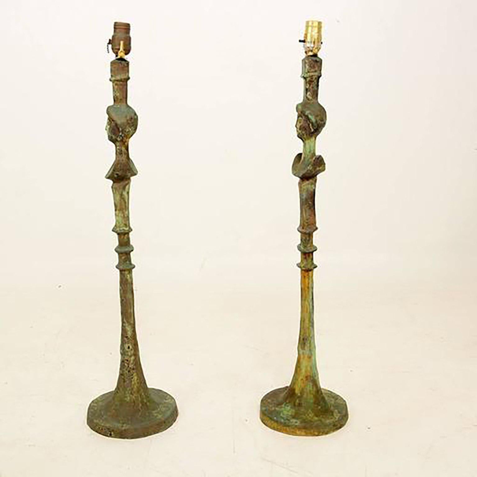 Elegant Pair of Tete de Femme Table Lamps after Giacometti 1950s 1