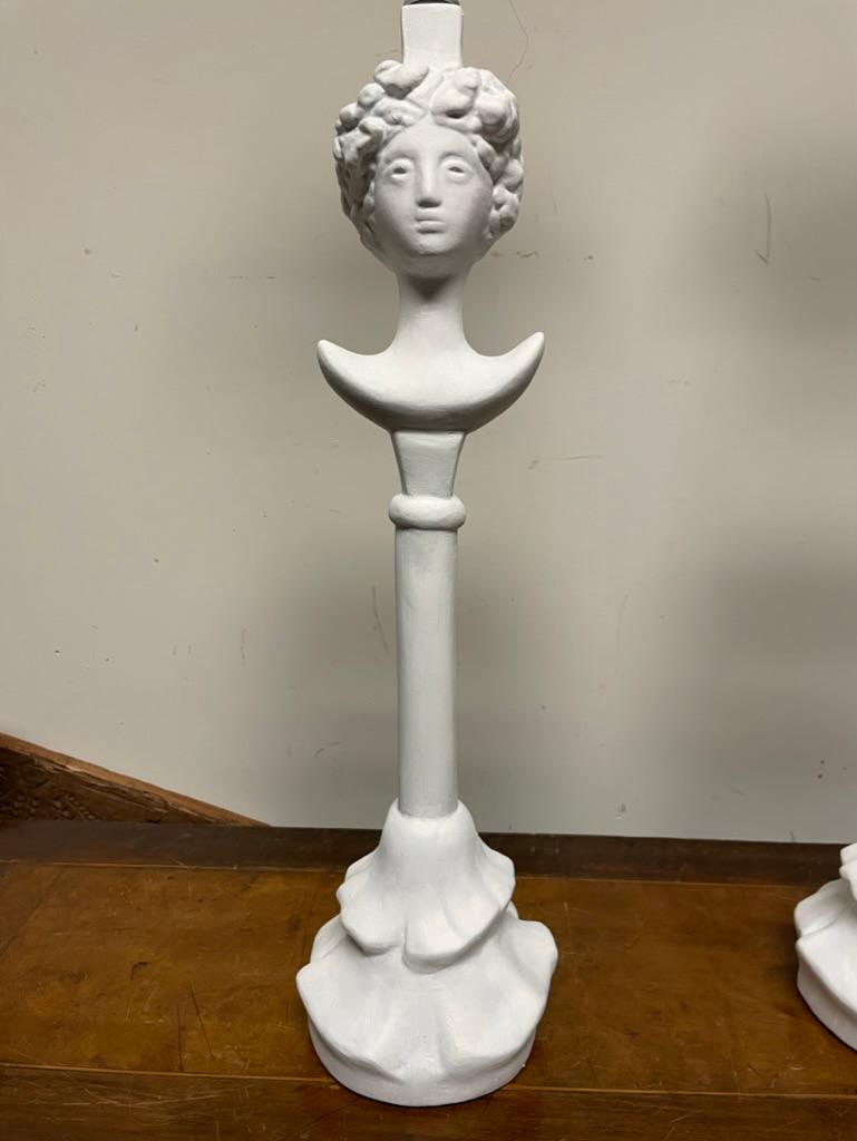 Pair of Tete du Femme Painted Plaster Table Lamps After Alberto Giacometti For Sale 6