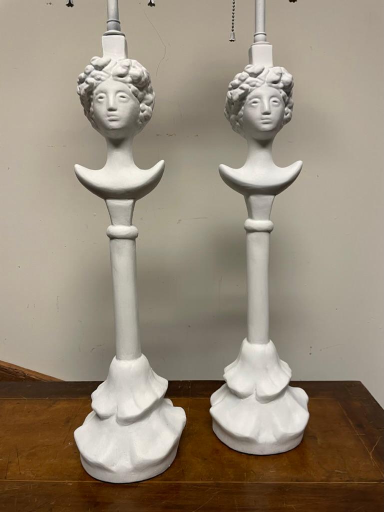 Pair of Tete du Femme Painted Plaster Table Lamps After Alberto Giacometti For Sale 13