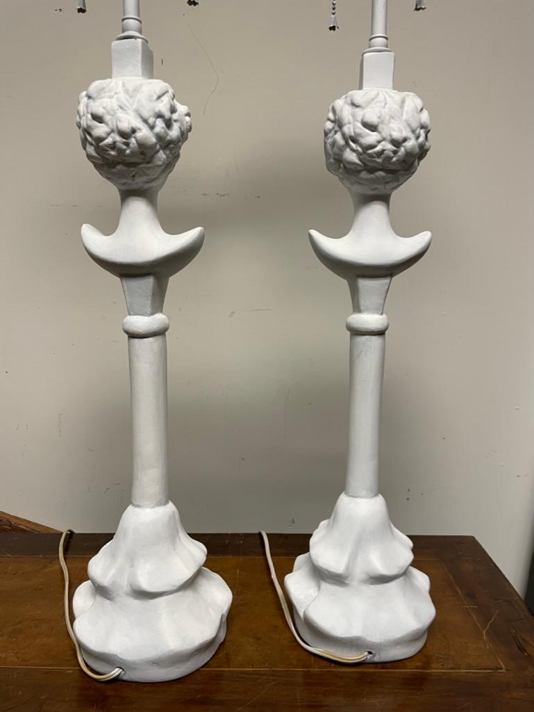 Pair of Tete du Femme Painted Plaster Table Lamps After Alberto Giacometti For Sale 2