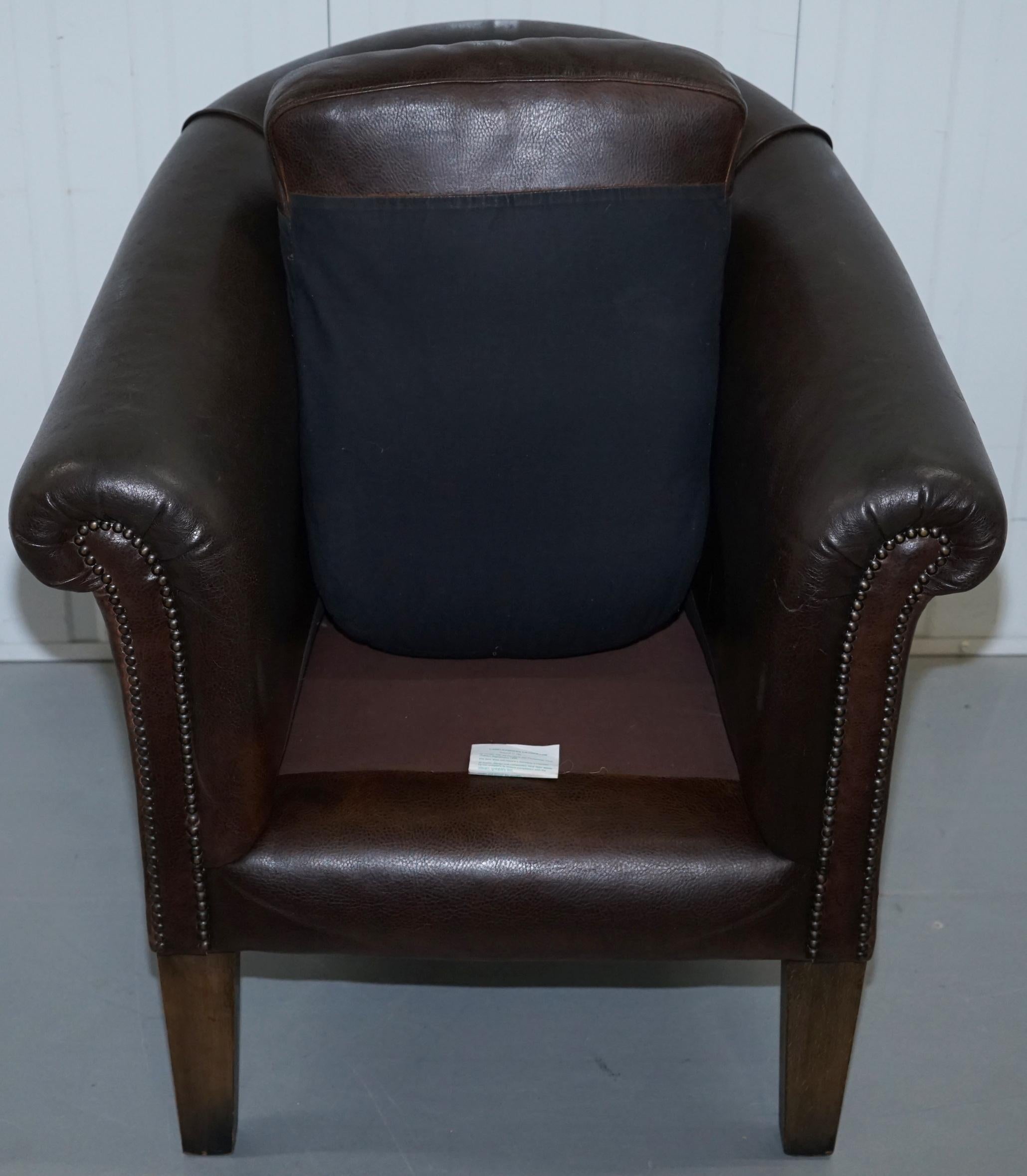 Contemporary Pair of Tetrad Buster Thick Brown Leather Tub Club Armchairs Sold in John Lewis