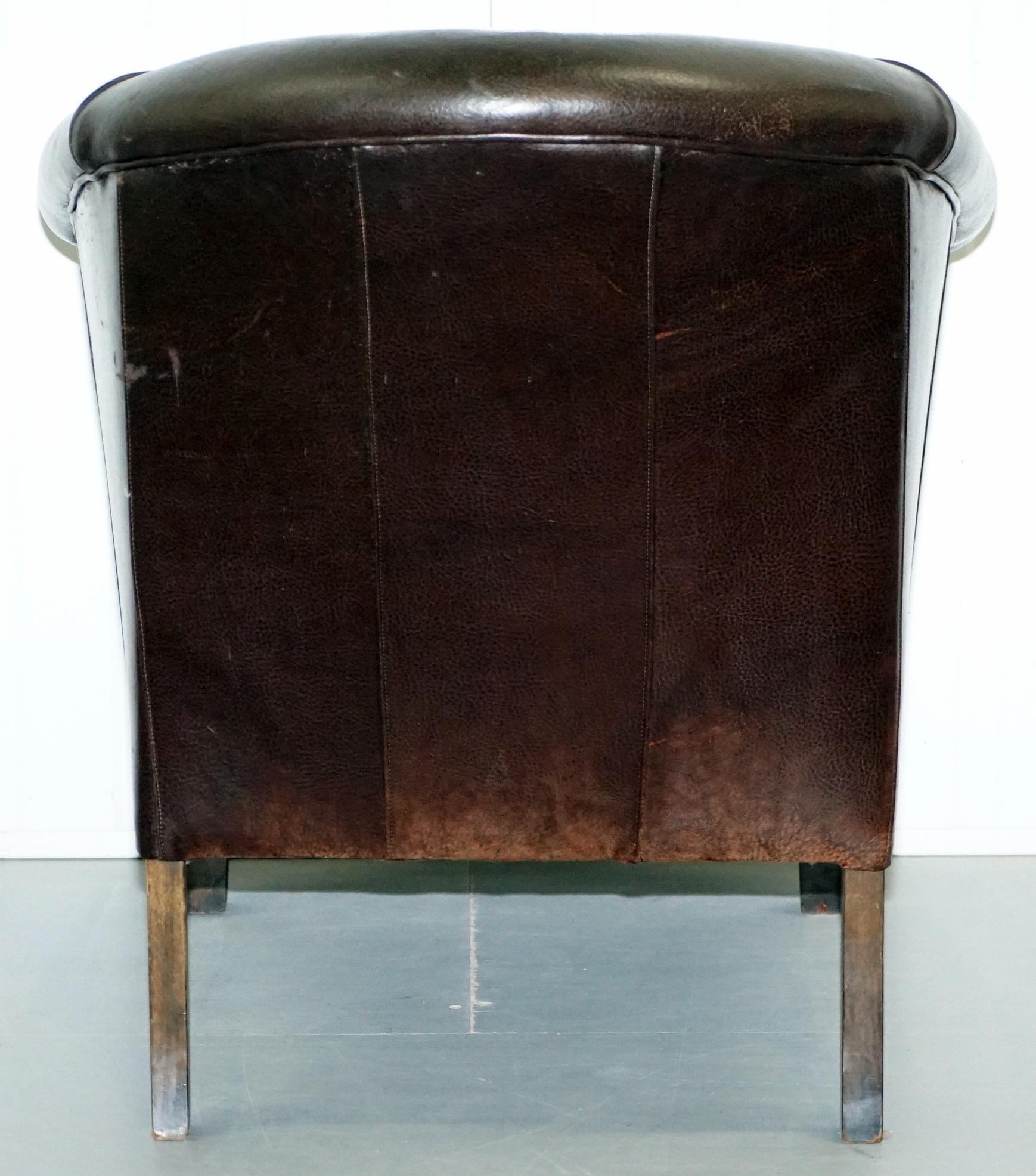 Pair of Tetrad Buster Thick Brown Leather Tub Club Armchairs Sold in John Lewis 2