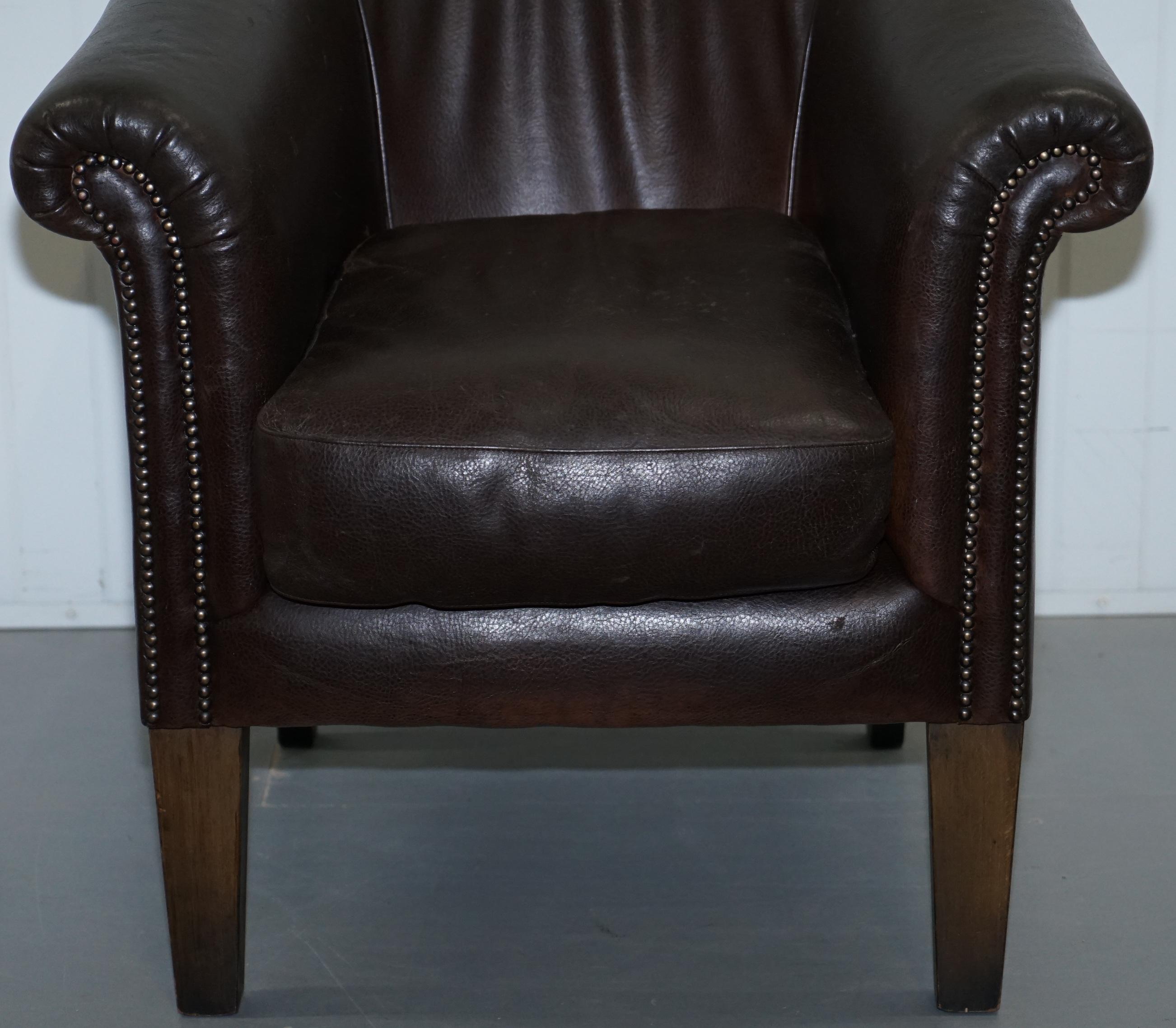Pair of Tetrad Buster Thick Brown Leather Tub Club Armchairs Sold in John Lewis 6