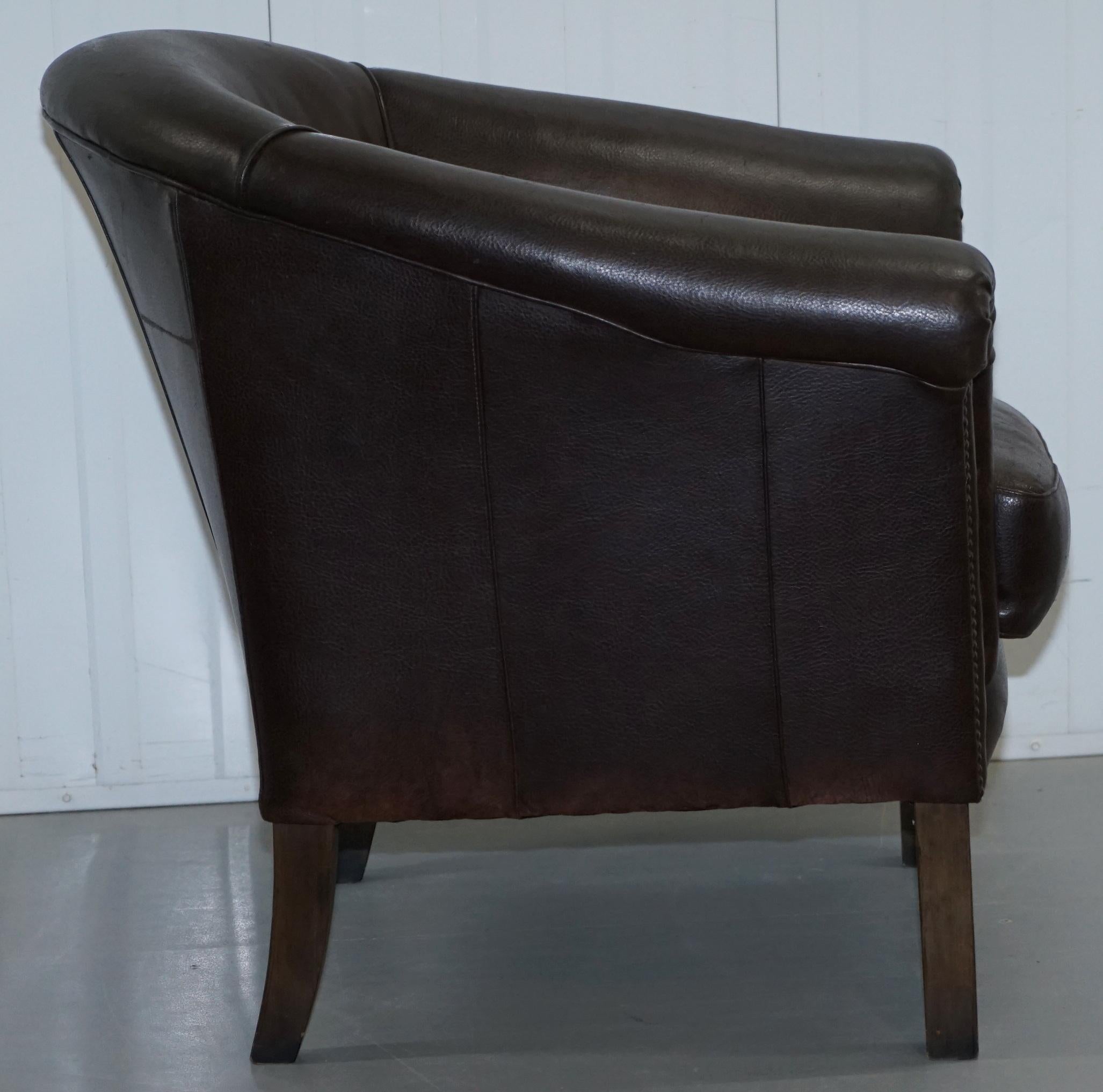 Pair of Tetrad Buster Thick Brown Leather Tub Club Armchairs Sold in John Lewis 7