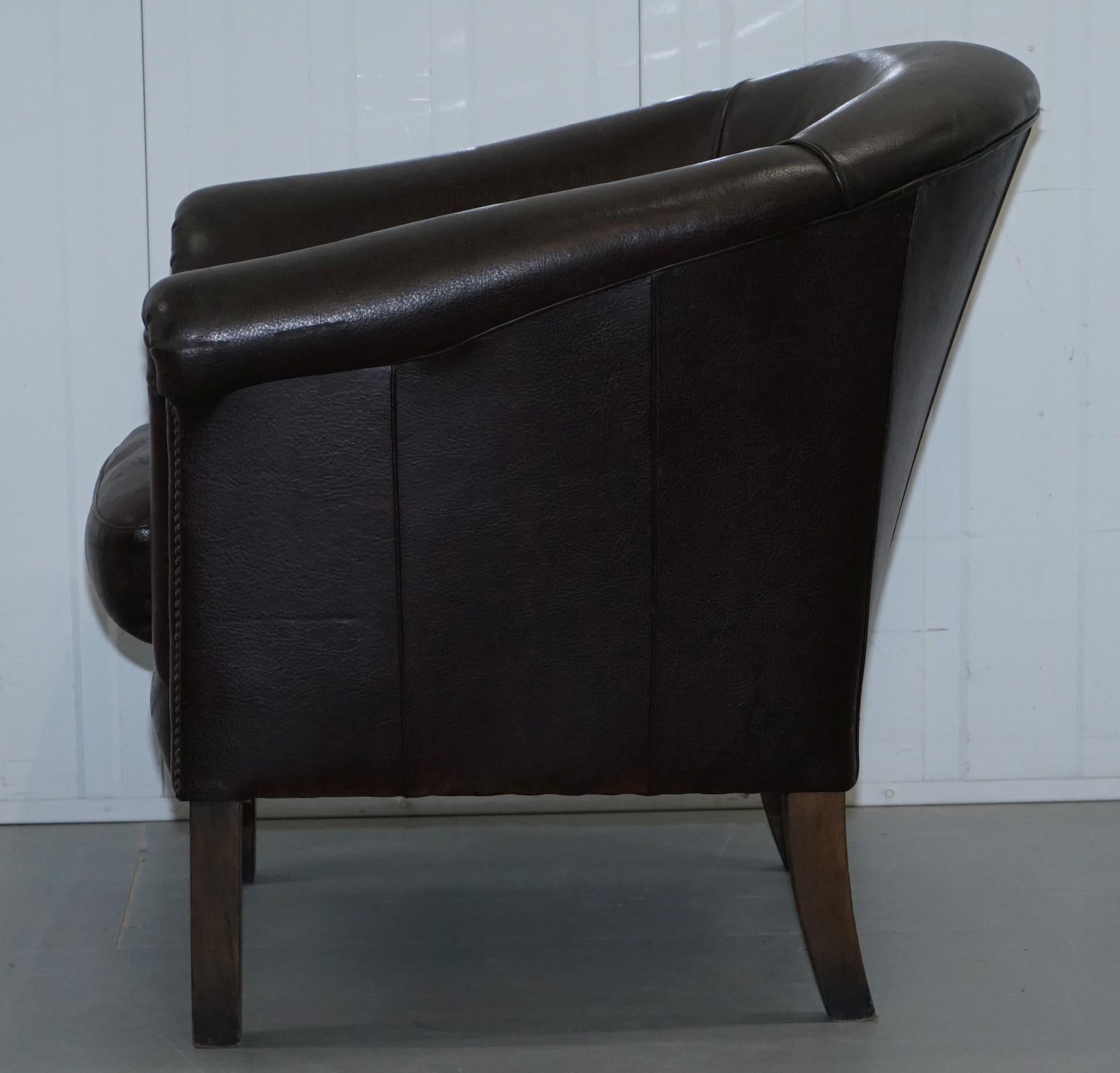 Pair of Tetrad Buster Thick Brown Leather Tub Club Armchairs Sold in John Lewis 8