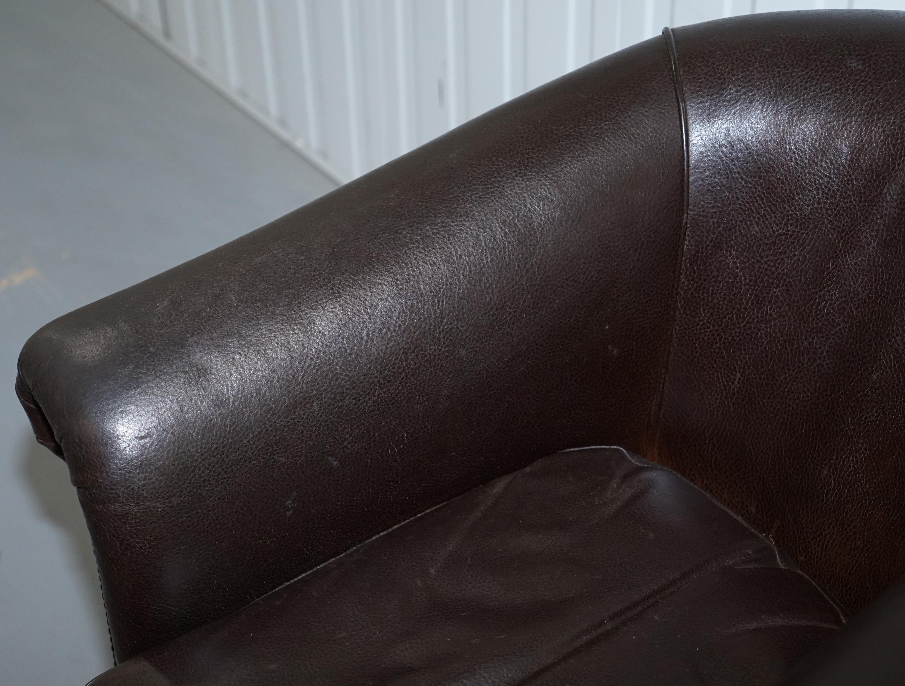 Modern Pair of Tetrad Buster Thick Brown Leather Tub Club Armchairs Sold in John Lewis