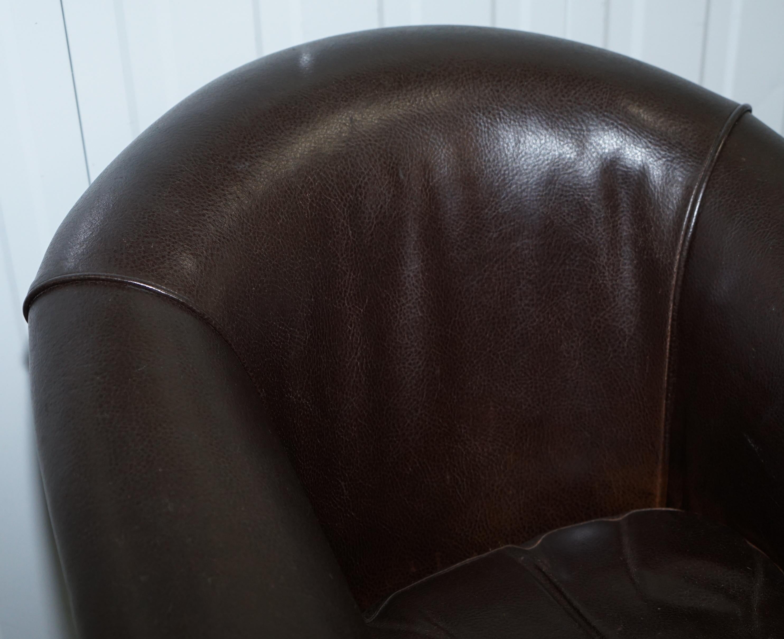 British Pair of Tetrad Buster Thick Brown Leather Tub Club Armchairs Sold in John Lewis