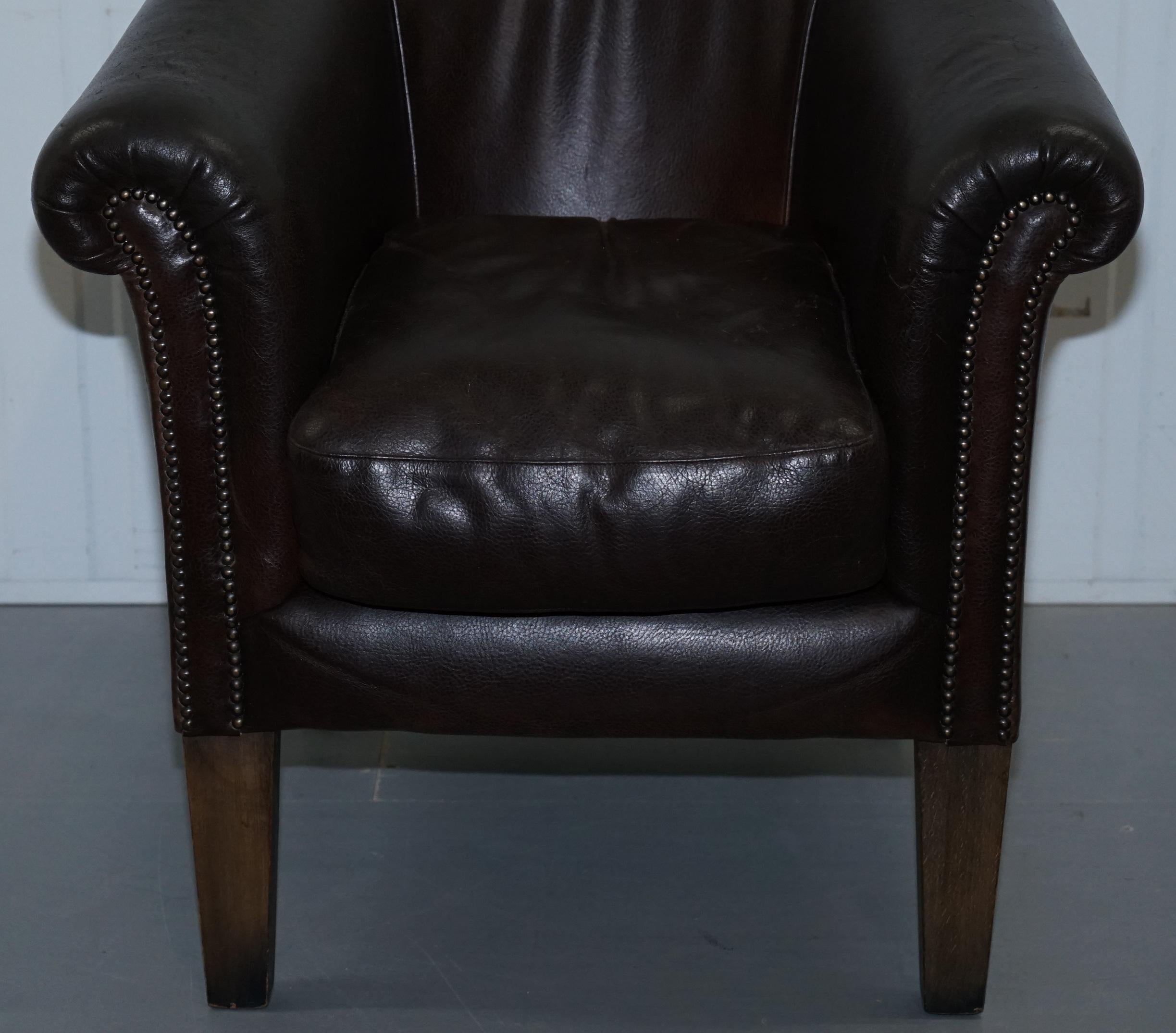 Hand-Crafted Pair of Tetrad Buster Thick Brown Leather Tub Club Armchairs Sold in John Lewis