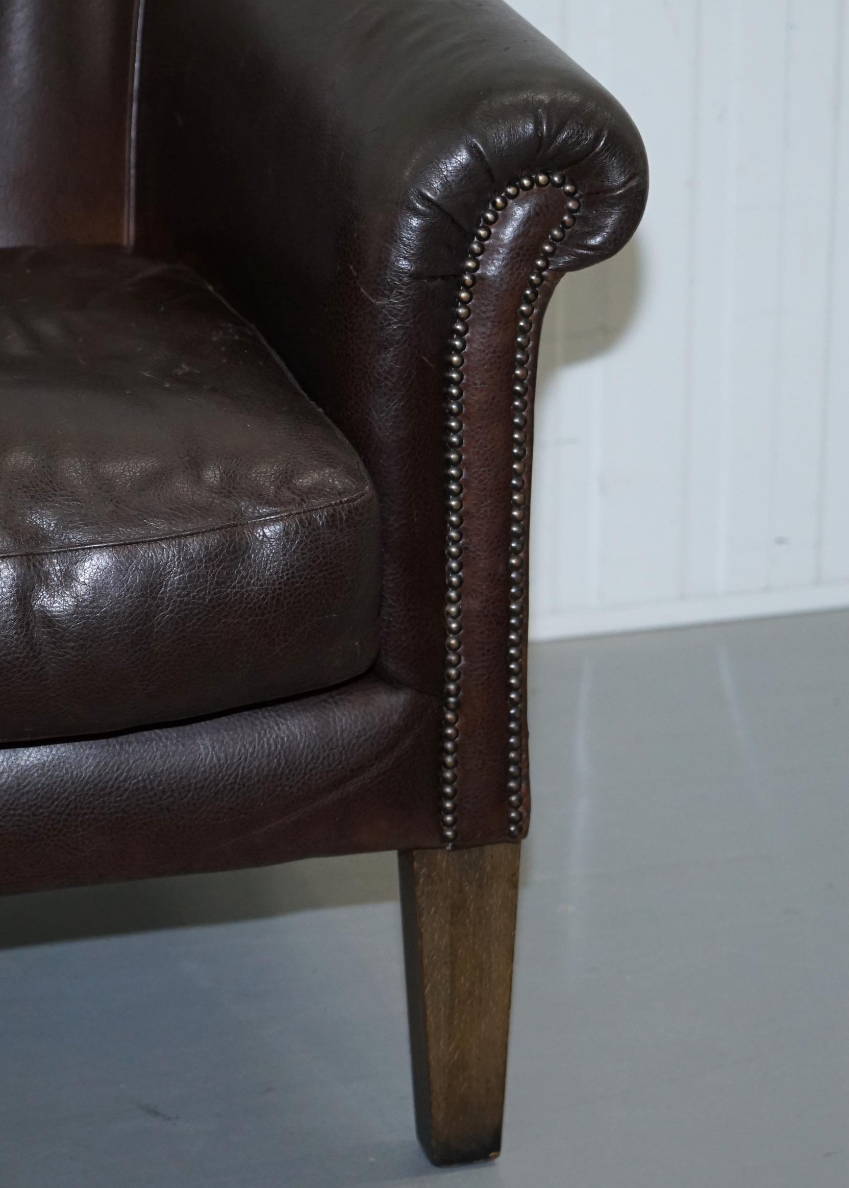 Pair of Tetrad Buster Thick Brown Leather Tub Club Armchairs Sold in John Lewis In Fair Condition In West Sussex, Pulborough