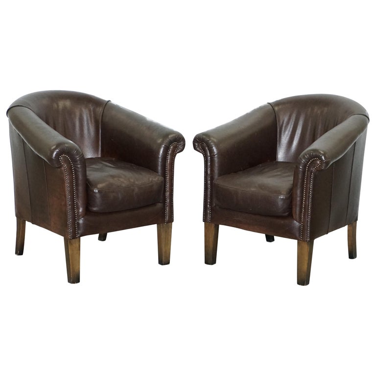 Pair of Tetrad Buster Thick Brown Leather Tub Club Armchairs Sold in John  Lewis at 1stDibs | leather tub chairs john lewis, chestnut brown tub chair,  john lewis tub chairs leather
