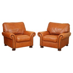 Pair of Tetrad Cordoba Retailed by John Lewis Tan Leather Armchairs with Stud