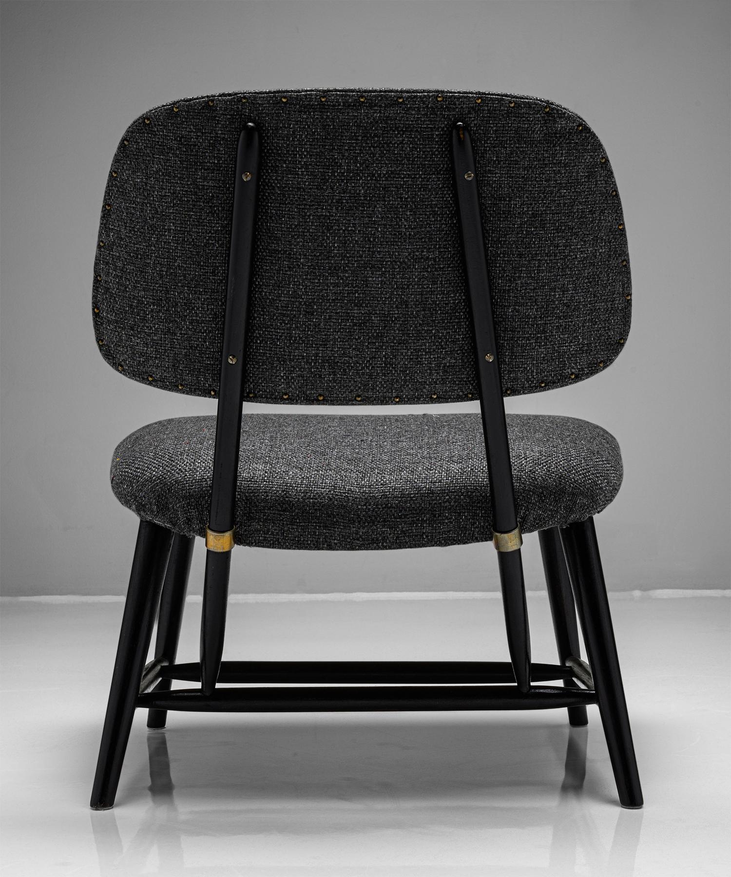 Ebonized Pair of “TeVe” Chairs by Alf Svensson Sweden, circa 1950