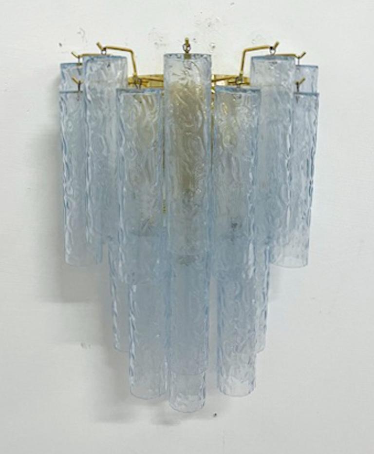 Pair of Textured Blue Tubes Sconces by Fabio Ltd In Good Condition In Los Angeles, CA