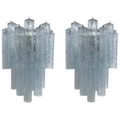 Pair of Textured Blue Tubes Sconces by Fabio Ltd