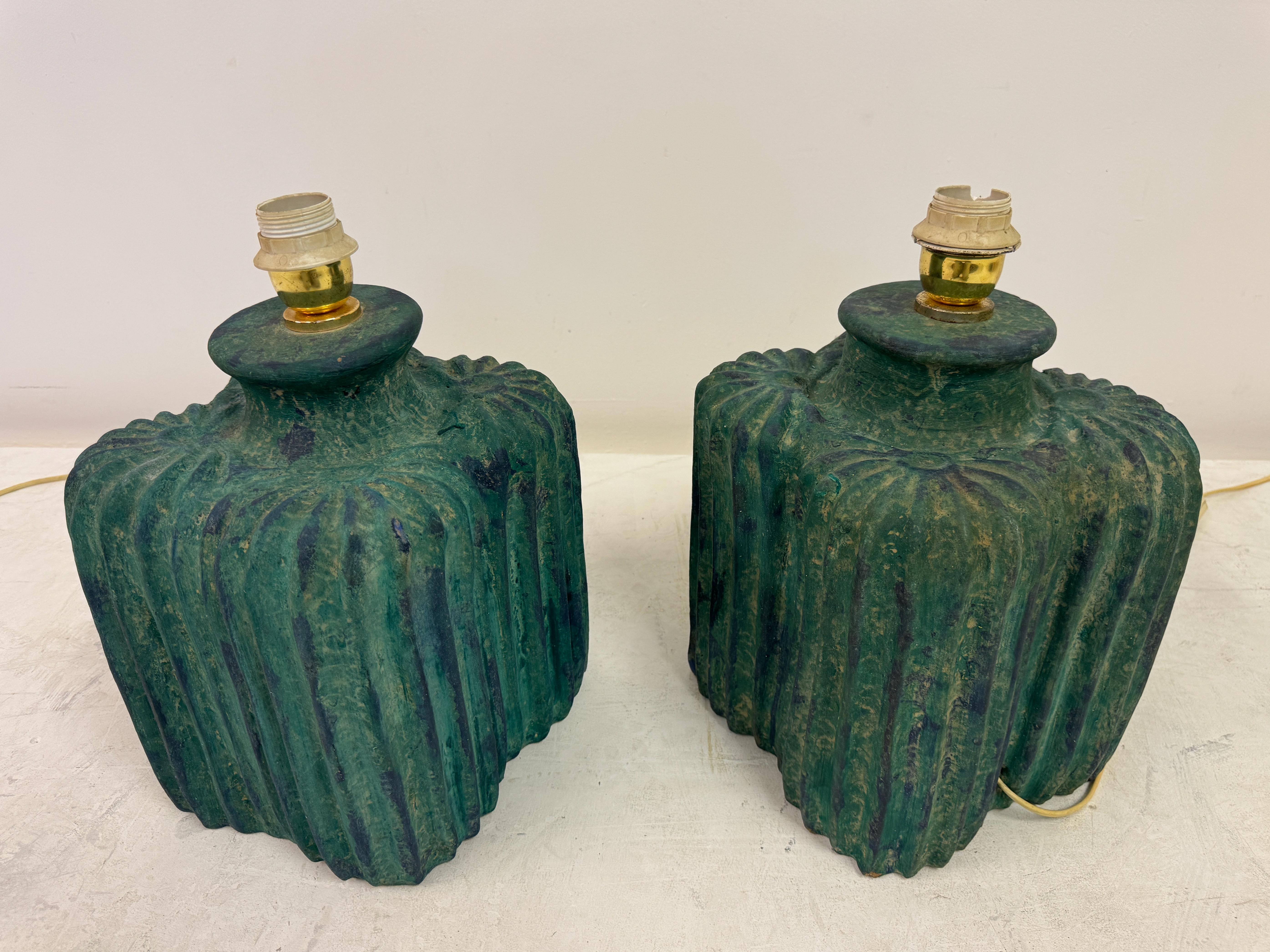 20ième siècle Paire de lampes de table en céramique texturée, Italie, années 1970 en vente