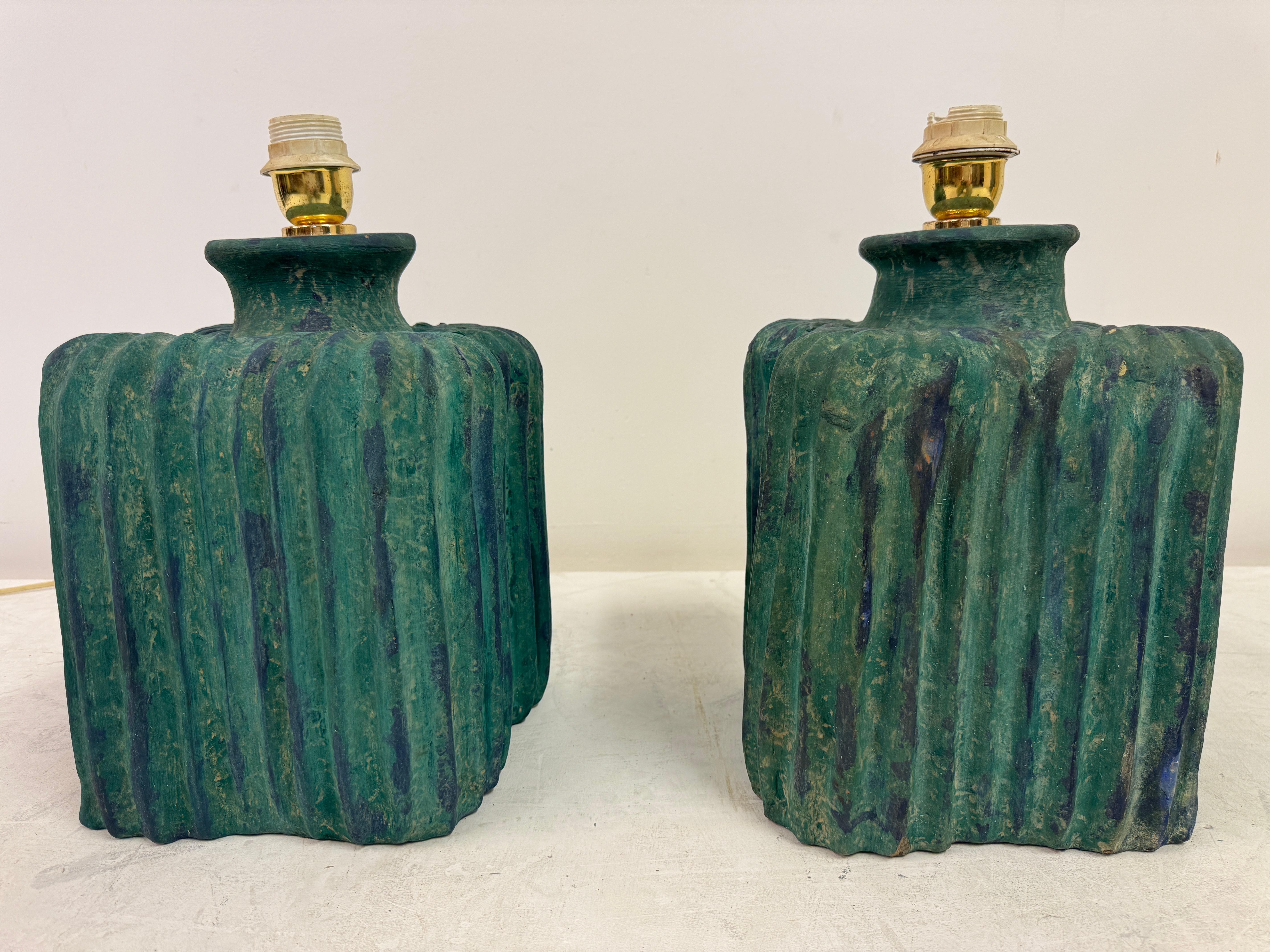 Céramique Paire de lampes de table en céramique texturée, Italie, années 1970 en vente