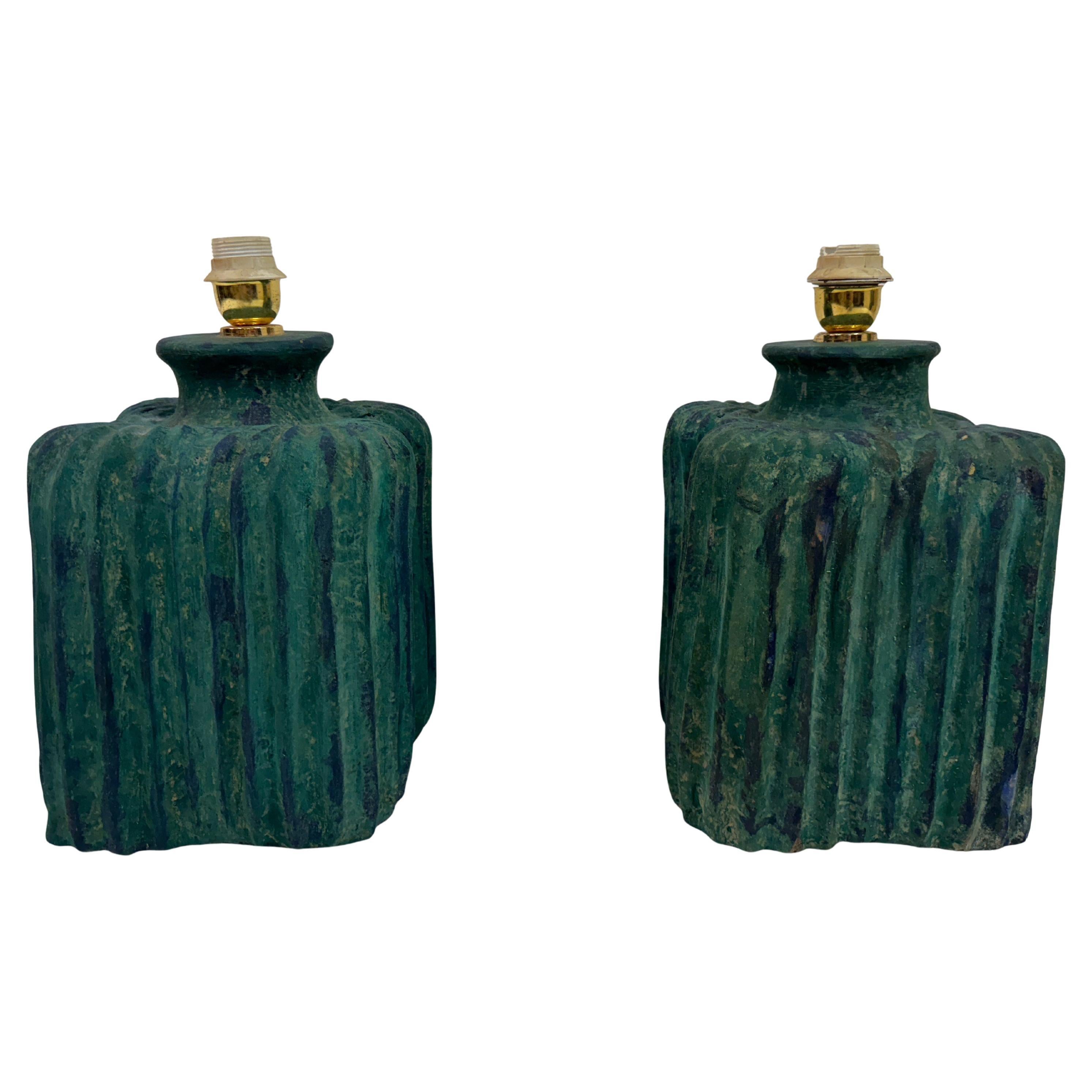 Paire de lampes de table en céramique texturée, Italie, années 1970 en vente