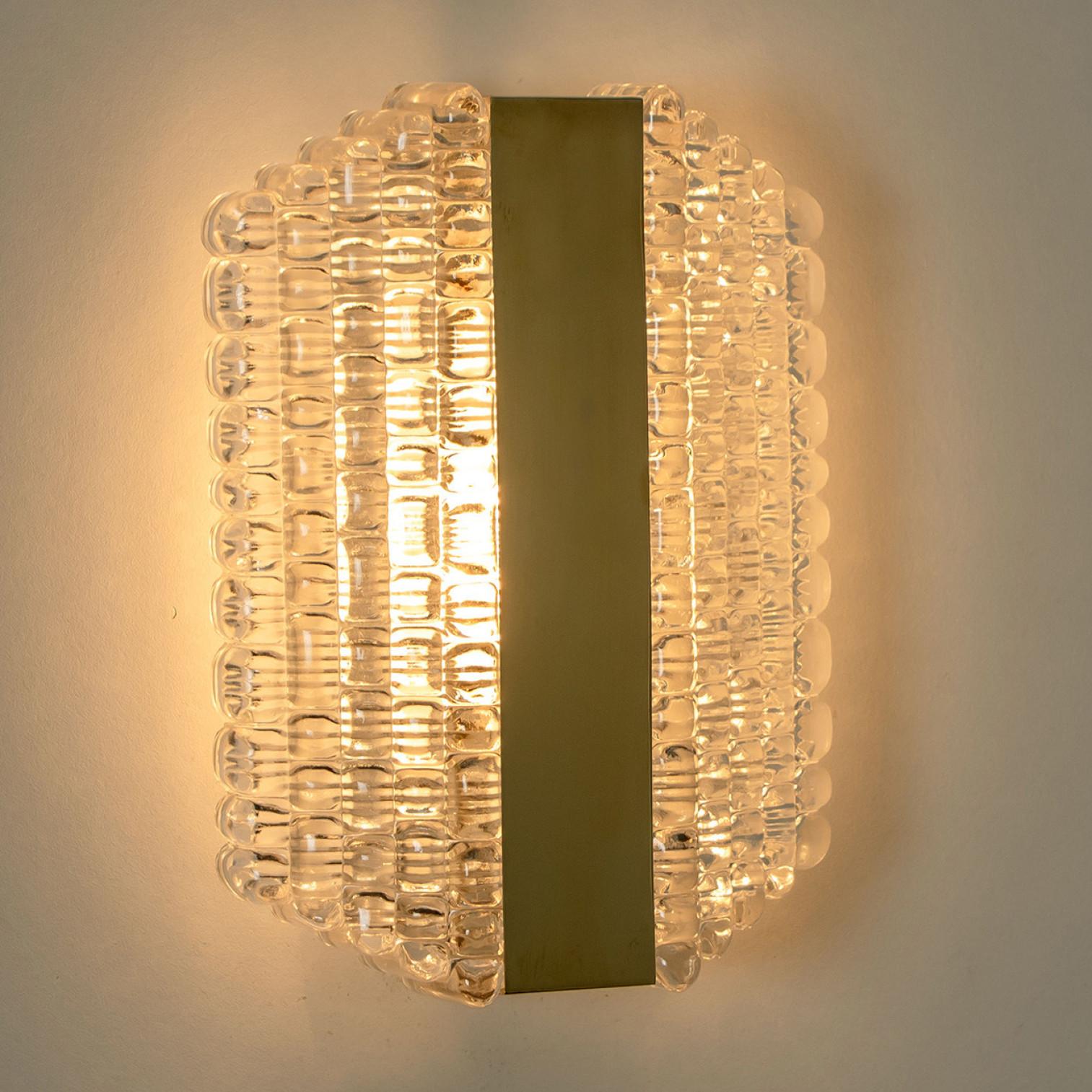 Other Pair of Textured Clear Glass Wall Lights by Kaiser Leuchten, circa 1970s For Sale