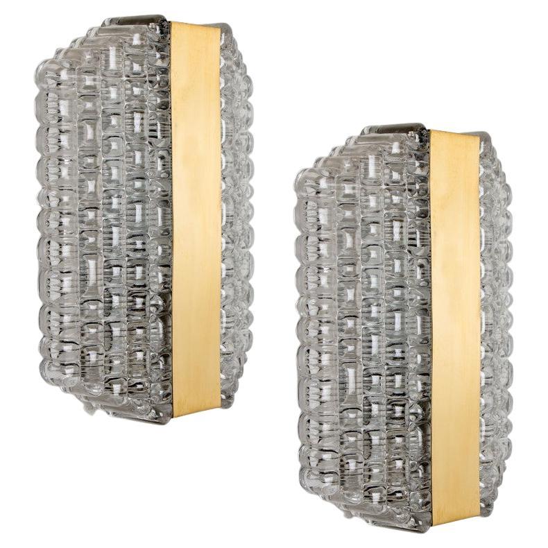 Pair of Textured Clear Glass Wall Lights by Kaiser Leuchten, circa 1970s